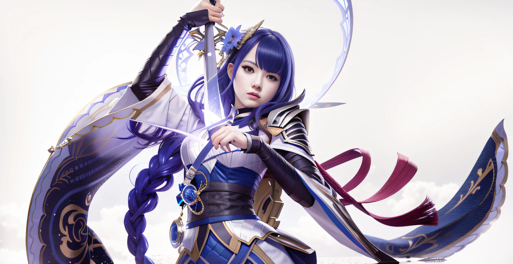 woman, blue blade, 8k, high definition, detailed face, detailed face, detailed eyes, detailed suit, hyper-realistic, + cinematic shot + dynamic composition, incredibly detailed, sharpen, details + superb details + evening with light + perfectionism ((moody lighting))