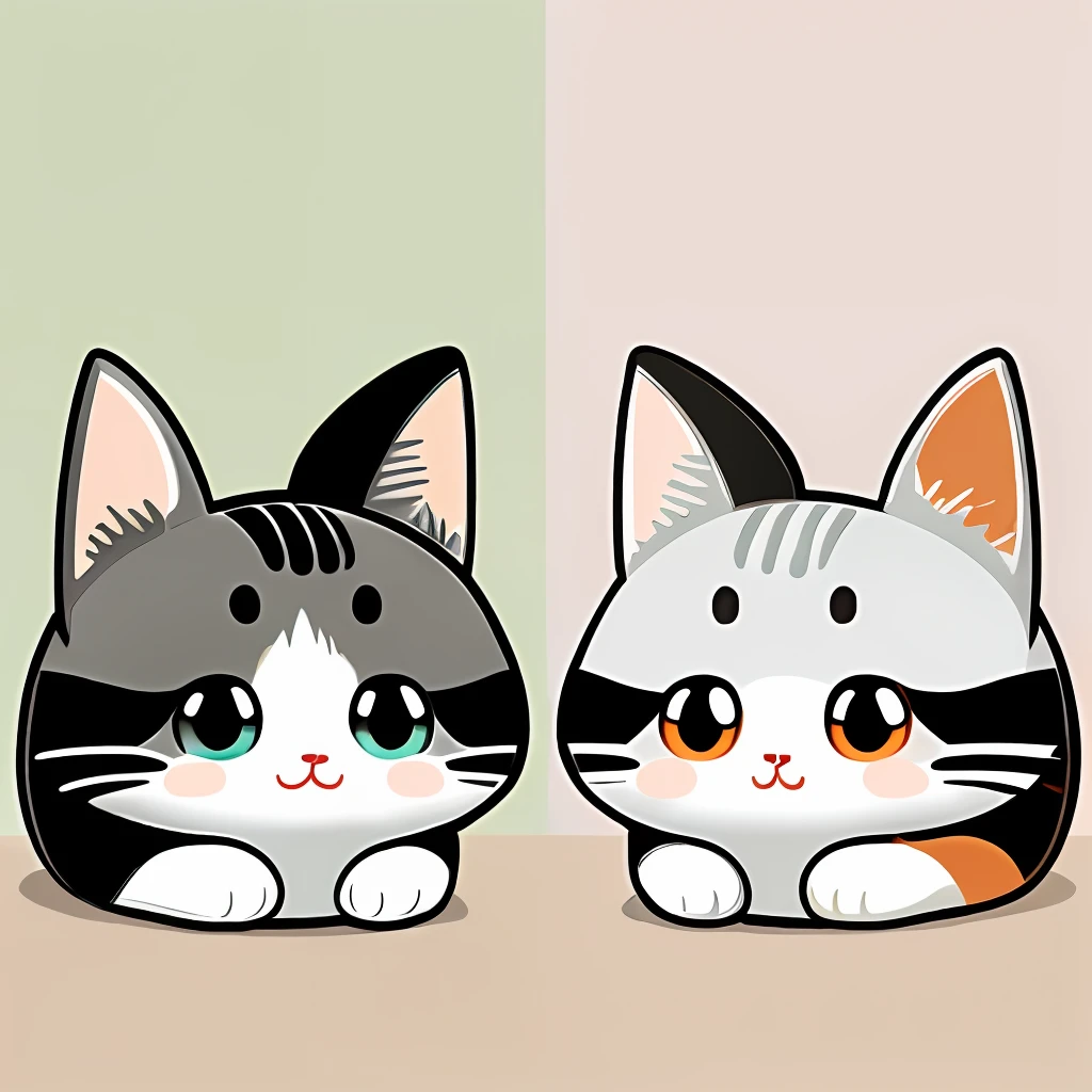 calico cat、Sanmao、Three-haired handle、Gray One Color Cat、A logo、Vector image、line-drawing、designs、inspiration、Straight、Side by side、chum、kawaii
