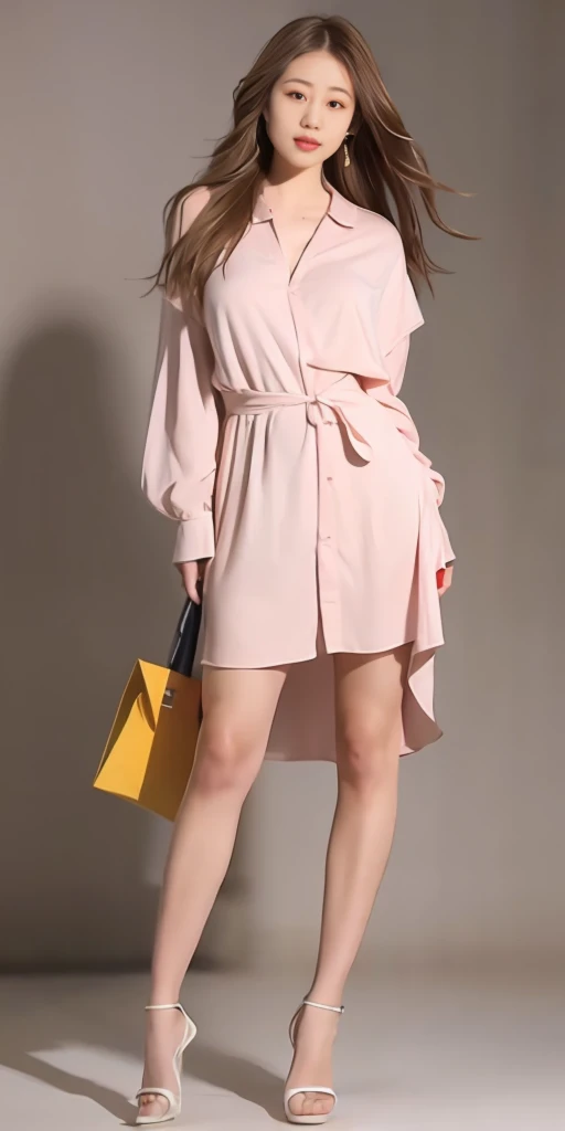 mix4, 20d, solo, long_hair, shirt, dress, high_heels, full_body, look_at_viewer, (8k, RAW photo, best quality, mastery:1.2), (realistic, photo-realistic:1.37), professional lighting, photon mapping, light energy transfer, physically based rendering,