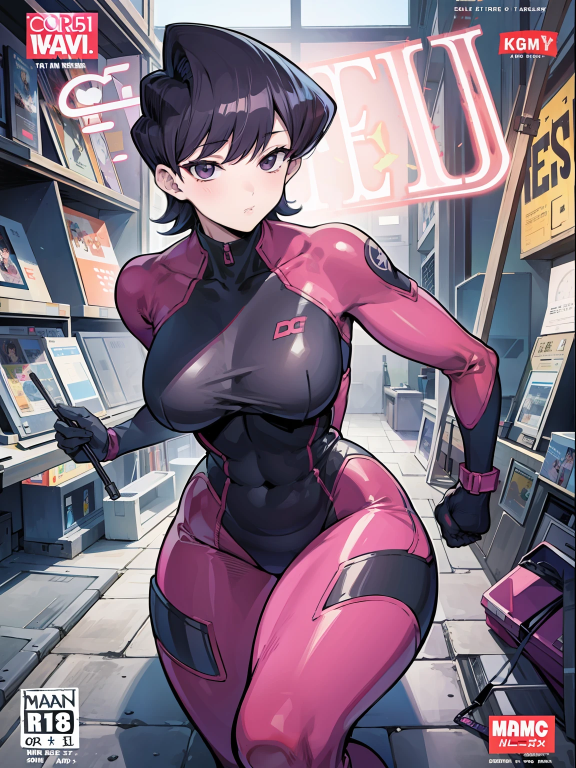 Komi Shuuko,tightsuit，Comic cover style，Comic cover title,