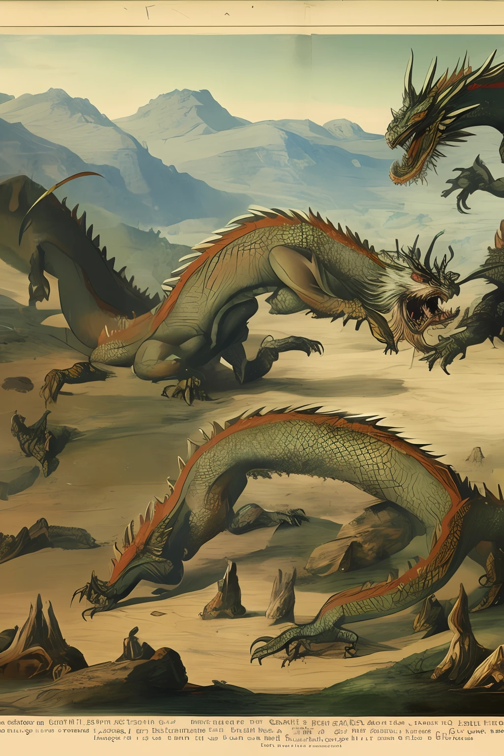 Gigantic dragon fighting against many gierreiros, dragon suffering, humanos mortos