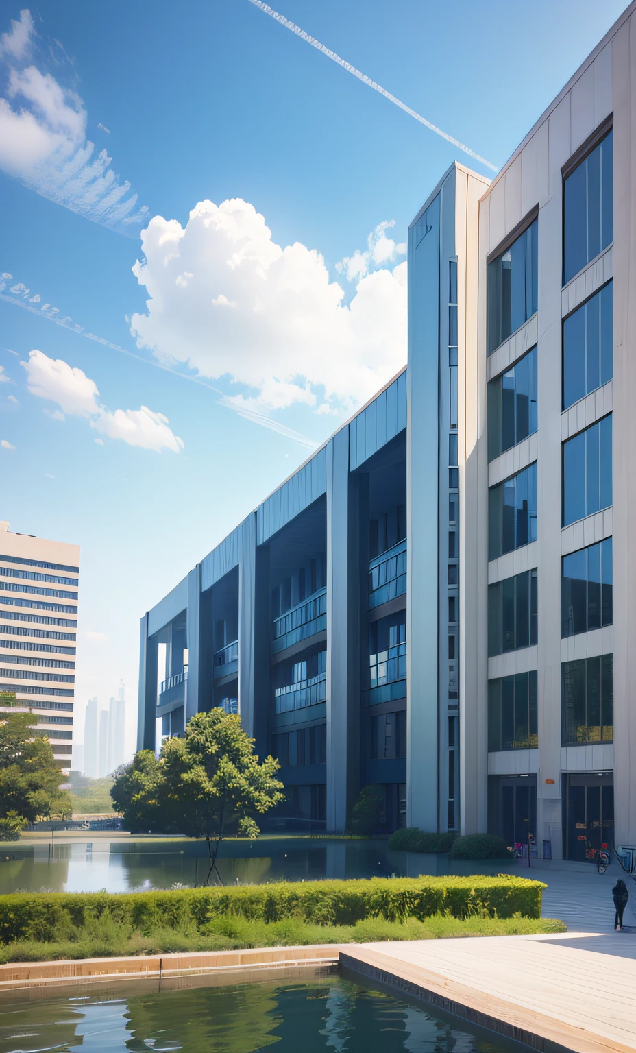 industrial architecture，24 meters building height，Eco-park，Production floor groups，There are independent office buildings，Water feature design，Surrounded by water --auto