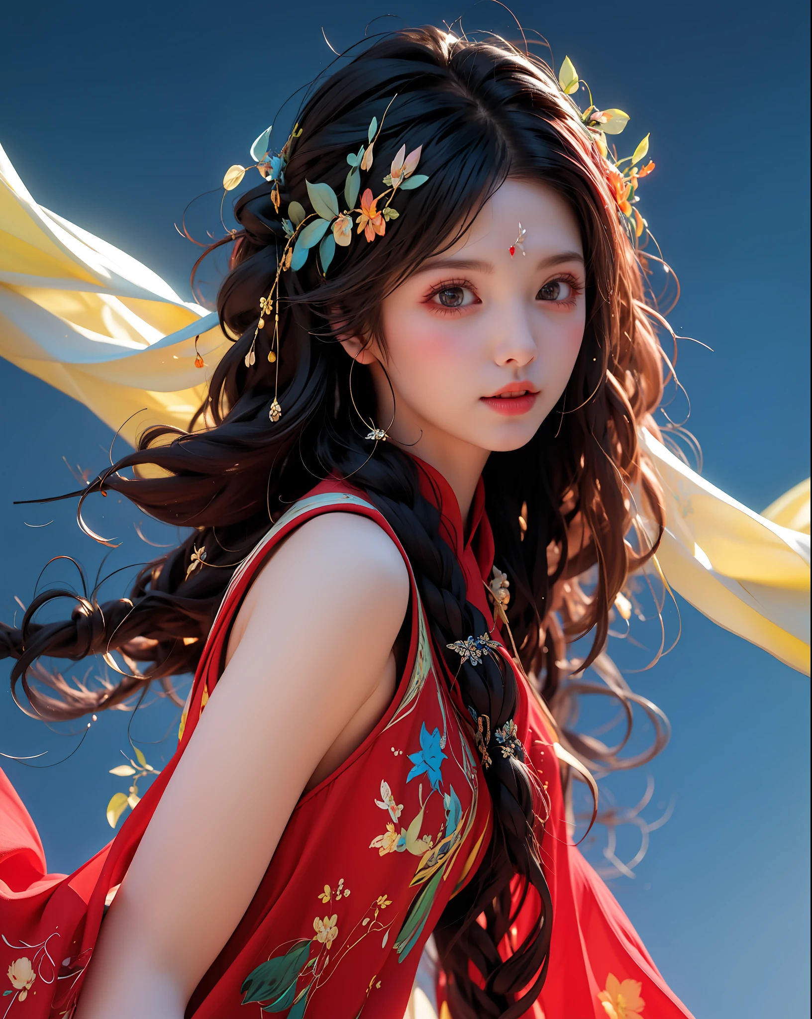(8k, RAW photo:1.2), best quality, ultra high res,dramatic angle,(fluttered detailed color splashs), (illustration),(((1 girl))),(long hair),(rain:0.9),,on cheongsam，High split cheongsam，blacksilk,(focal point),colored ink drawing,(Splash color),Splash color,(((colorful))),(sketching:0.8) , Masterpiece, best quality, beautiful painted, highly detailed,(denoising:0.6),[splash ink],((ink refraction)), (beautiful detailed sky),moon,highly,detaild,(masterpiece, best quality, extremely detailed） CG unity 8k wallpaper，tmasterpiece，Best quality at best，ultra - detailed），（Stone garlic），