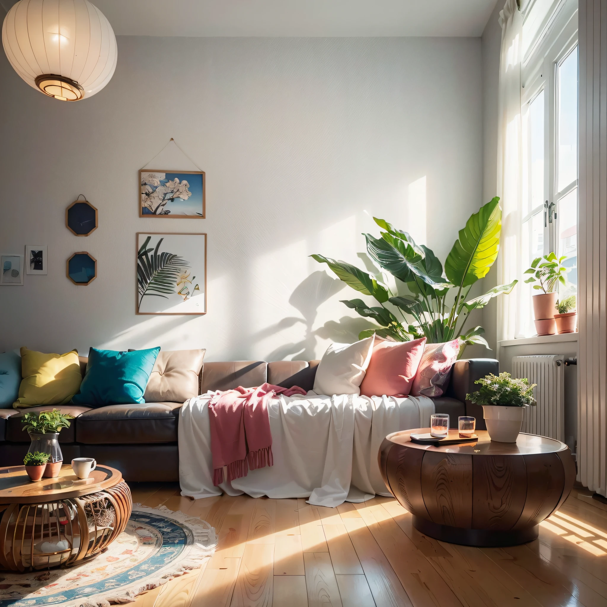 Isometric room, pure white background, best quality, ((low polygon), (hyper-realistic, uniform 8k wallpaper), (best quality), (best illustration), (best shadow), ((living room)), Chinese style, pastel tones, light curtain, carpet, wine cabinet, cotton and linen sofa, wooden furniture, soft light, plants, painting, vase, octane rendering, ray tracing, super detailed