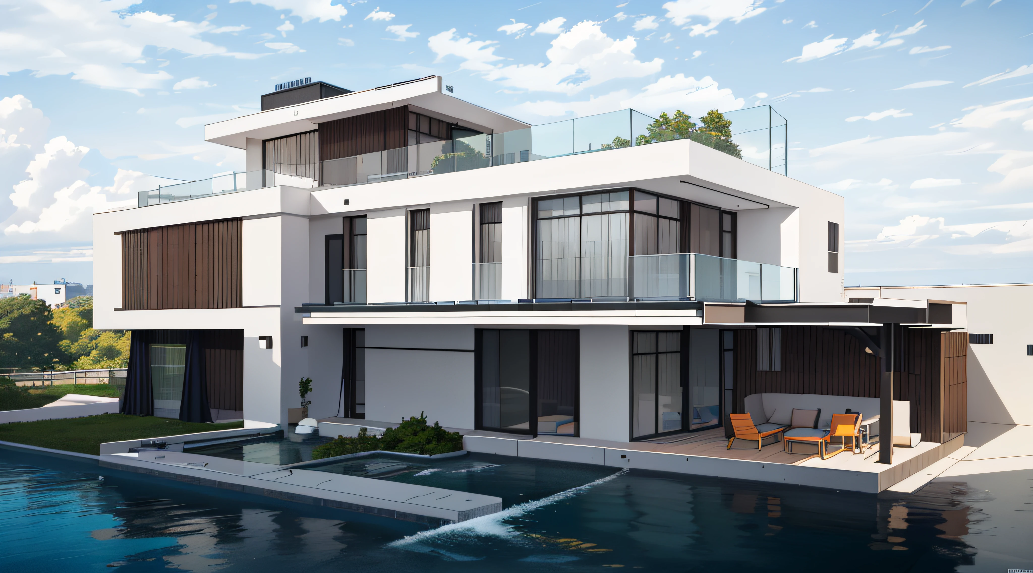 arafed modern house with a balcony and a balcony on the second floor, a digital rendering by Sam Black, shutterstock, bauhaus, high quality rendering, contemporary house, rendering, new contemporary, artistic render, a wide full shot, modern style, 2 0 2 4, 2024, modern look, pre-rendered, -h 1024