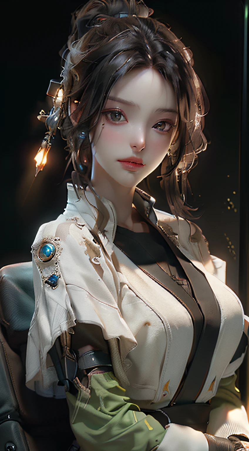 ((Best quality)), ((masterpiece)), (detailed:1.4), 3D, an image of a beautiful cyberpunk female,HDR (High Dynamic Range),Ray Tracing,NVIDIA RTX,Super-Resolution,Unreal 5,Subsurface scattering,PBR Texturing,Post-processing,Anisotropic Filtering,Depth-of-field,Maximum clarity and sharpness,Multi-layered textures,Albedo and Specular maps,Surface shading,Accurate simulation of light-material interaction,Perfect proportions,Octane Render,Two-tone lighting,Wide aperture,Low ISO,White balance,Rule of thirds,8K RAW,