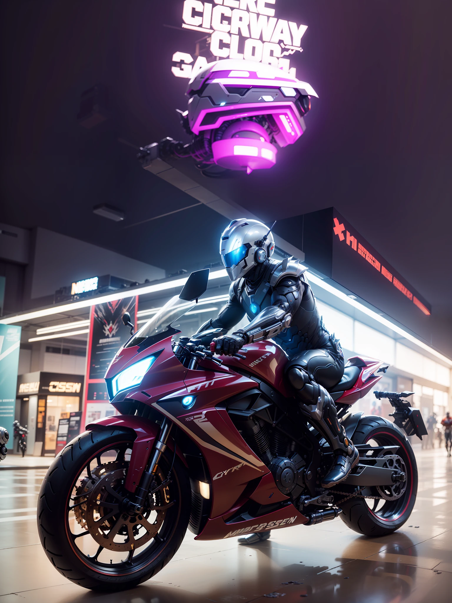 Cyber Man Warrior and Cyber Mechanical Motorcycle, Full Body Exquisite High-Tech Armor, Exquisite Black Tech Helmet, Nousr, Biomechanics, MSHN Robot Man, High-Tech Helmet, Surreal, Steel, Intricate Design, Crazy Details, Fine Details, Extremely Clear Lines, Cinematic Lighting, Photo Realistic, Detailed Masterpiece