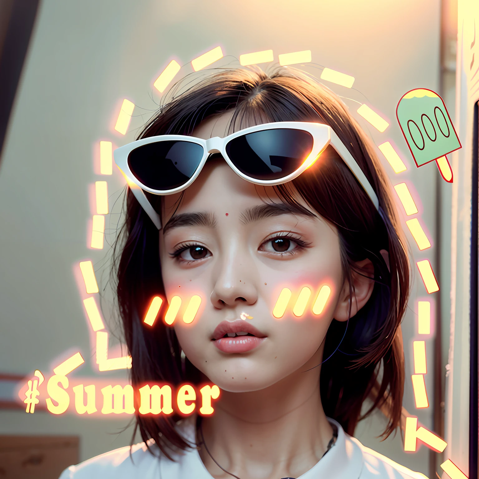 Arad image of a woman wearing sunglasses and a white shirt, Summer, poster for ; Summer, inspirado por Kim Jeong-hui, Summer time, in summer, #overclocking, # overclocking, Tumblr, hot summer sun, summertime, inspired by Sim Sa-jeong, summer day, snapchat photo, Sunny summer day, inspired by Ma Yuanyu, instagram filters