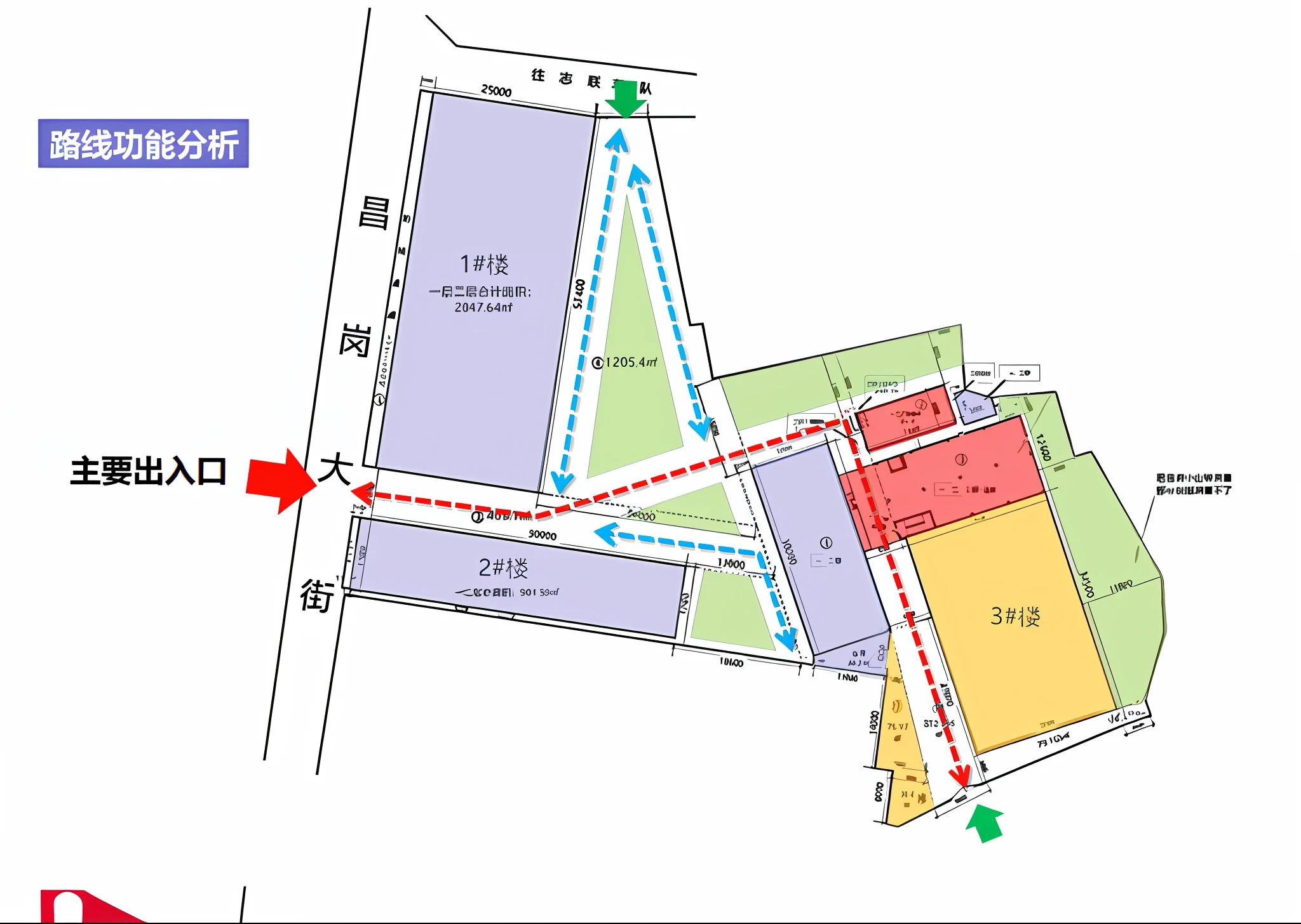 Street map with red and blue lines, Top view map, layout of map, Detailed map, Detailed picture, information, Map, Zone 3, hidden area, Center, illustration], central image, full - view, Mall, top - view, Chiba Yuda, detailled image