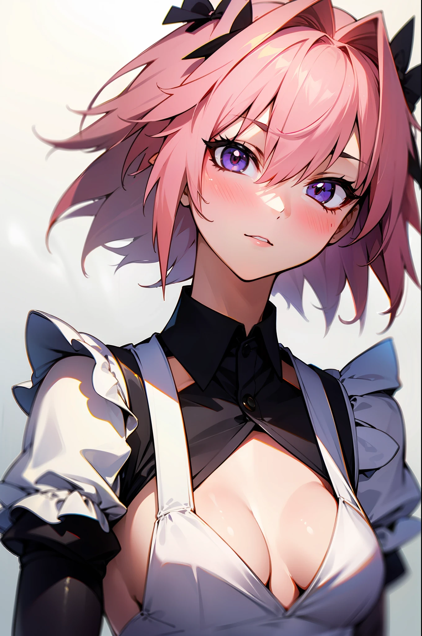 (masterpiece), (best quality), (ultra high res), perfect feminine face, astolfo, fate, flat chested, wearing maid outfit