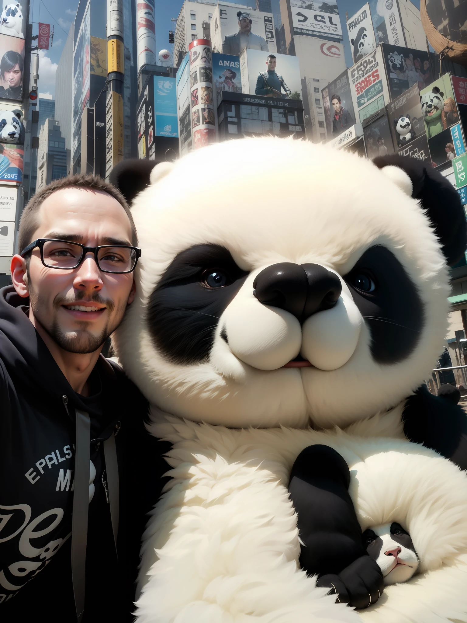 Guy 30 years old. Next to the Panda is very evil.