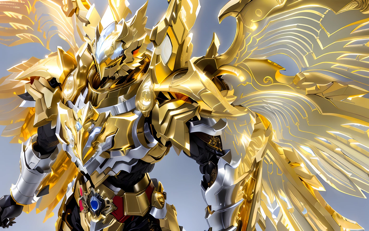 Aravi with golden wings and a golden body, gold paladin, angelic golden armor, the golden cat armor knight, ultra hyper-detailed, hyper detailed photo, ultra mega detailed, golden and copper shining armor, ultra detailed 16k, Golden armor, yu - no, close up high detailed, Light gold armor, Dragon Knight, golden armor wearing --auto