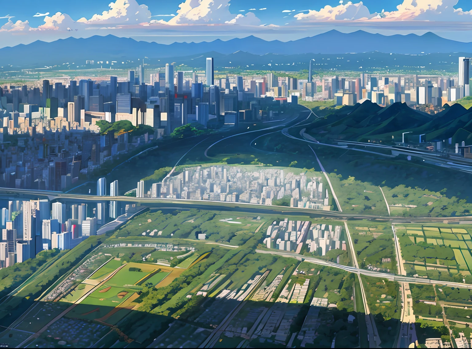 Ultra-detailed(superdetailing)、Top image quality、Masterpiece(Masterpiece) Large area 2D map, A bird's eye view of Tokyo's urban and rural ravines, super wide viewing Angle, Busy streets and towering buildings,Breathtaking cityscape。