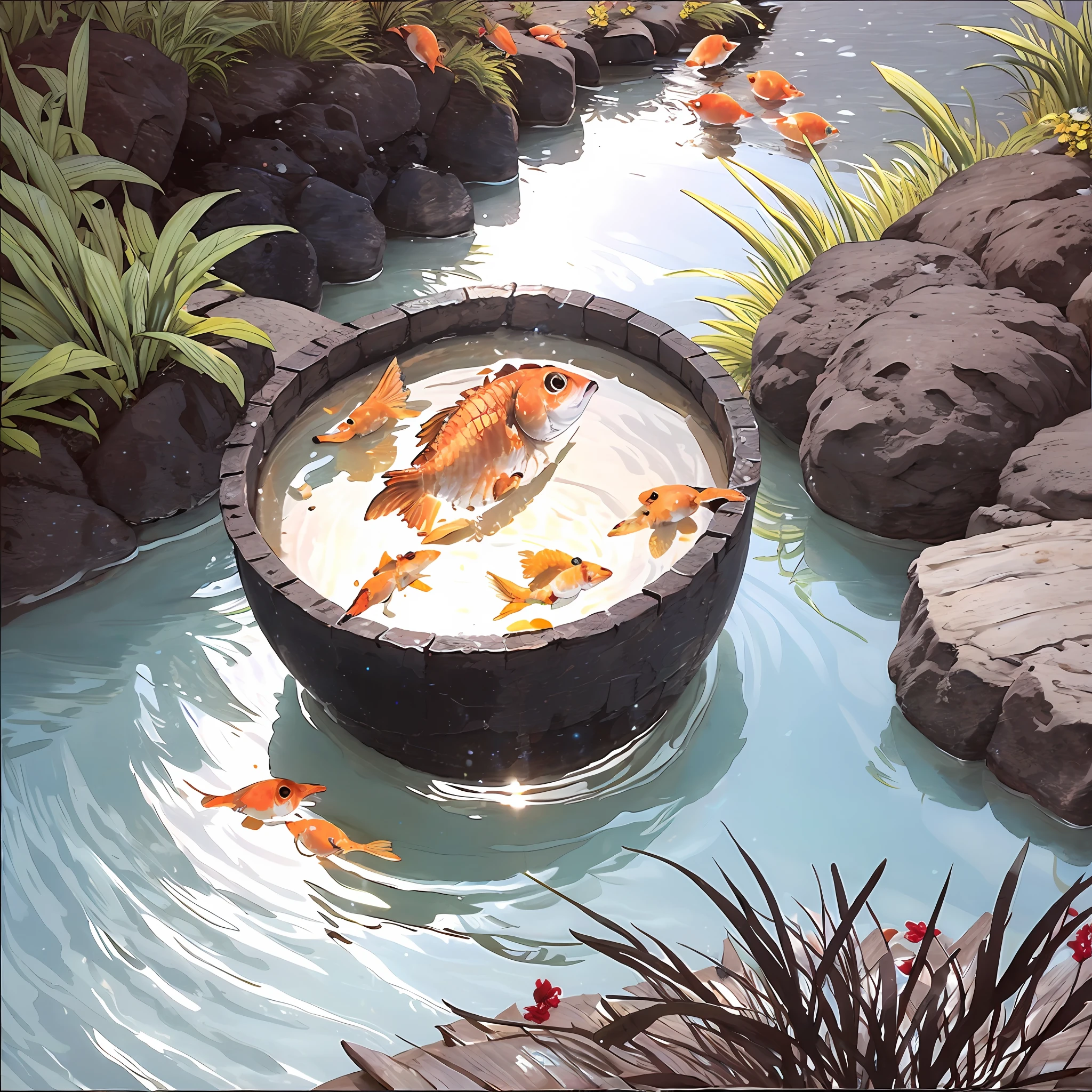 Chinese garden with goldfish --auto