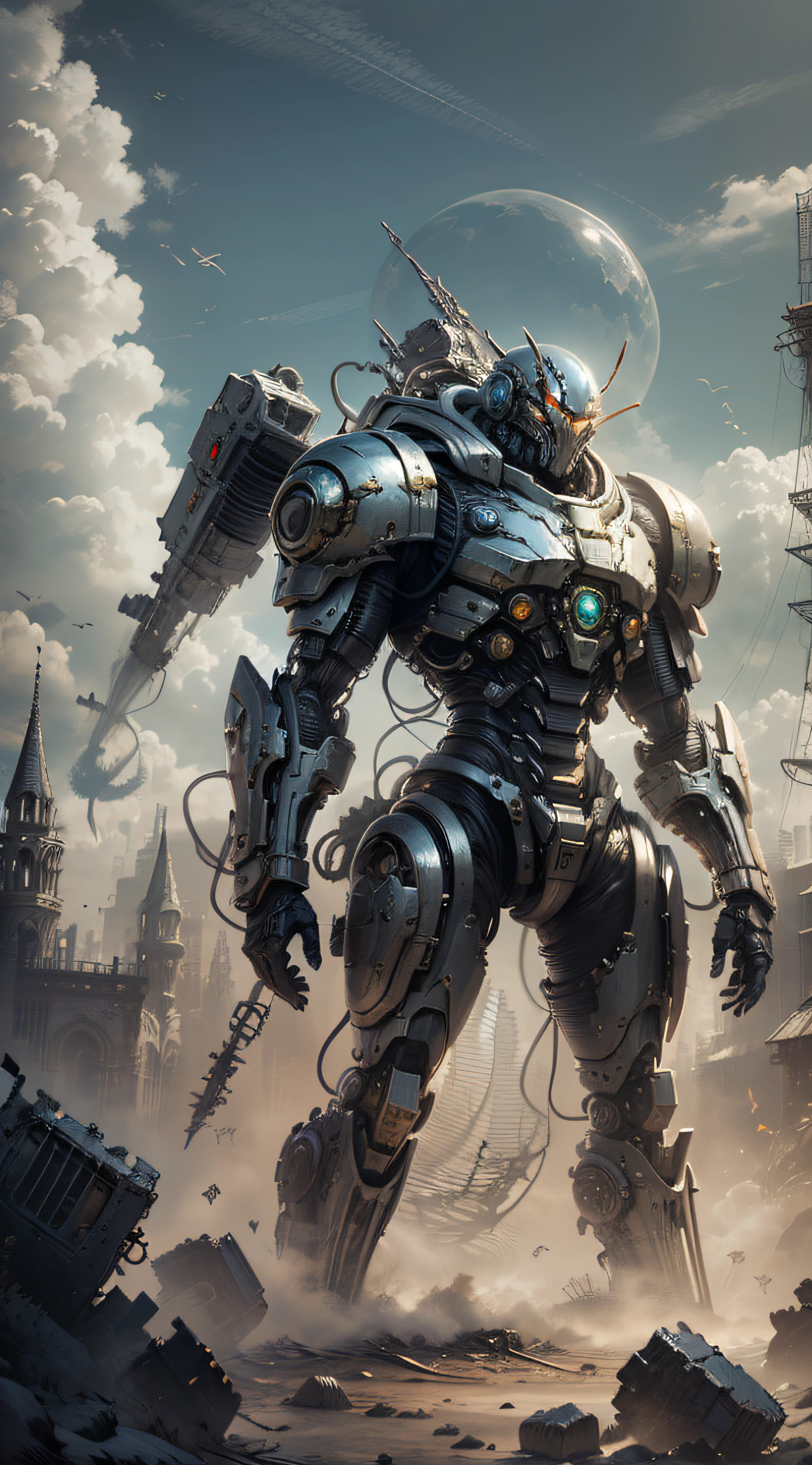Linda mulher, corpo inteiro voluptuoso, vestindo armadura estilo master chef, doom, warhammer 40.000 lindo e decotado, corpo escultural, usando mecha de metal desgastado, vermelho e branco, campo de batalha, alien planet, rochas enormes, alien structures destroyed by battle,