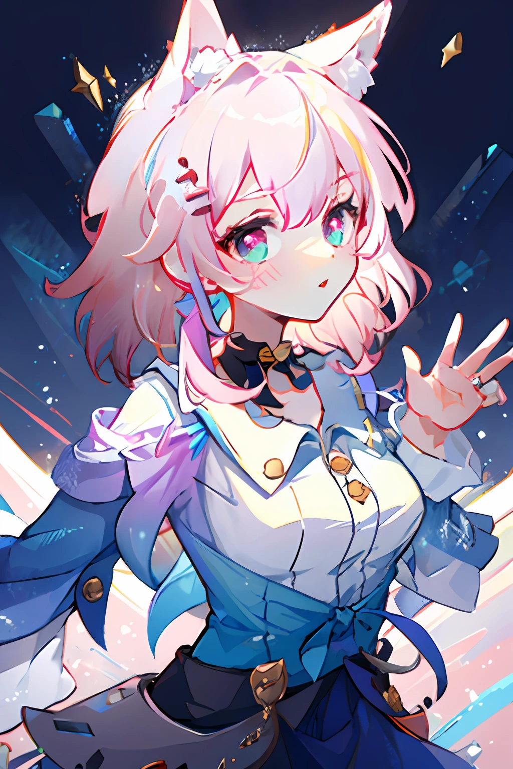 Pink hair cute two-dimensional girl wearing JK with star hair ornaments cat ears