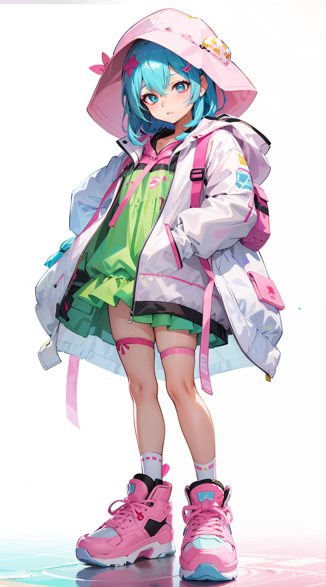 Anime girl with pink coat and pink shoes and pink hat, rossdraws pastel vibrant, rossdraws cartoon vibrant, digital art on pixiv, Cute art style, anime full body illustration, Full body illustration, by Yuumei, Trending on ArtStation pixiv, soft anime illustration, guweiz on pixiv artstation, Colorful! Character Design、Delicate eyes