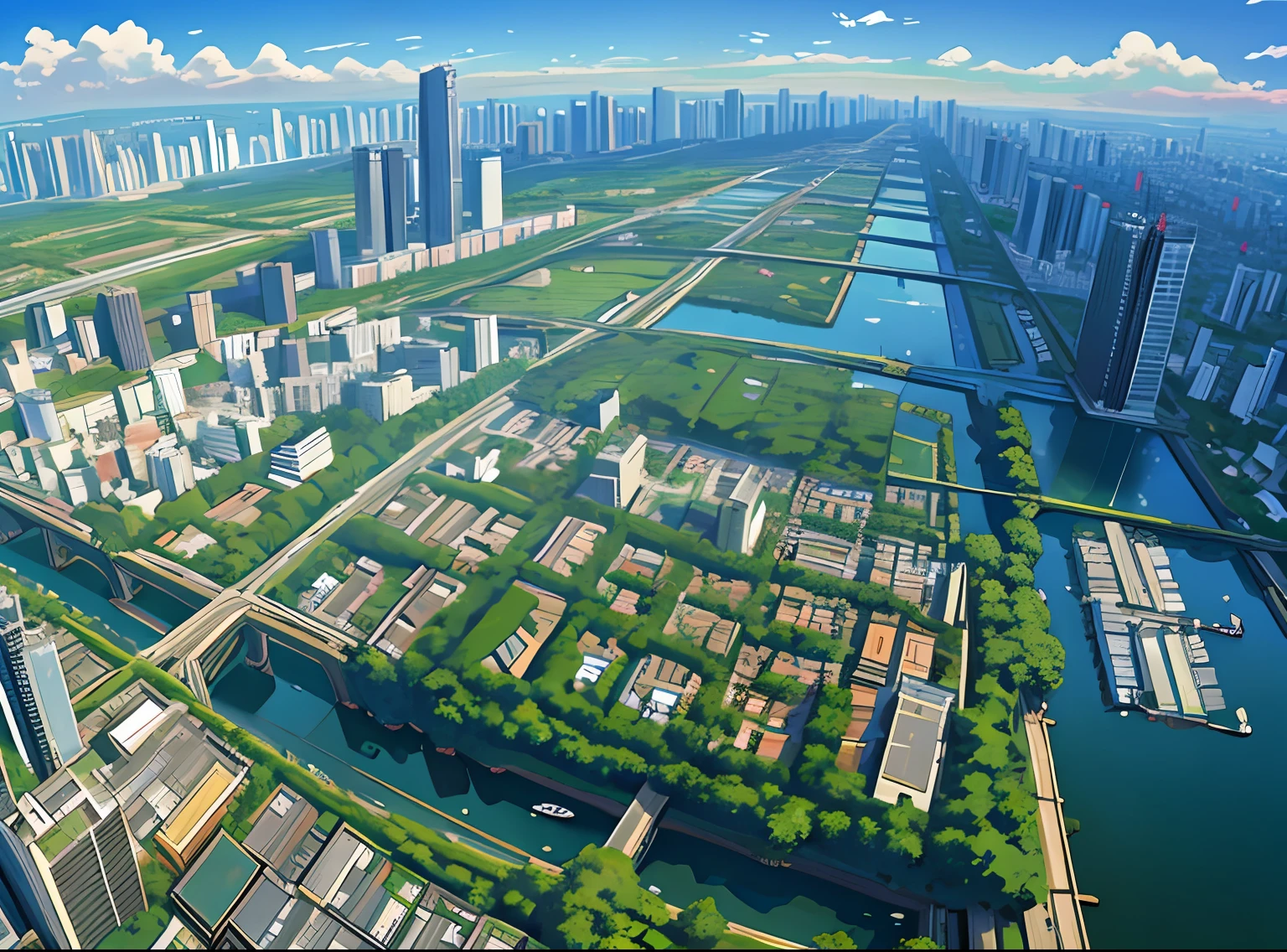 Ultra-detailed(superdetailing)、Top image quality、Masterpiece(Masterpiece) Large area 2D map, A bird's eye view of Tokyo's urban and rural ravines, super wide viewing Angle, Busy streets and towering buildings,Breathtaking cityscape。