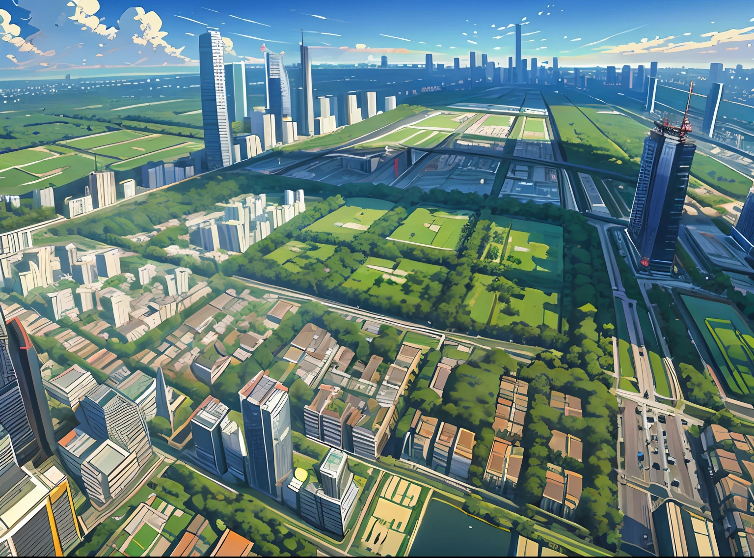 Ultra-detailed(superdetailing)、Top image quality、Masterpiece(Masterpiece) Large area 2D map, A bird's eye view of Tokyo's urban and rural ravines, super wide viewing Angle, Busy streets and towering buildings,Breathtaking cityscape。