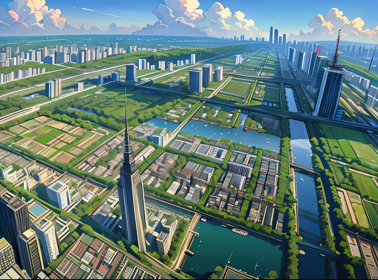 Ultra-detailed(superdetailing)、Top image quality、Masterpiece(Masterpiece) Large area 2D map, A bird's eye view of Tokyo's urban and rural ravines, super wide viewing Angle, Busy streets and towering buildings,Breathtaking cityscape。
