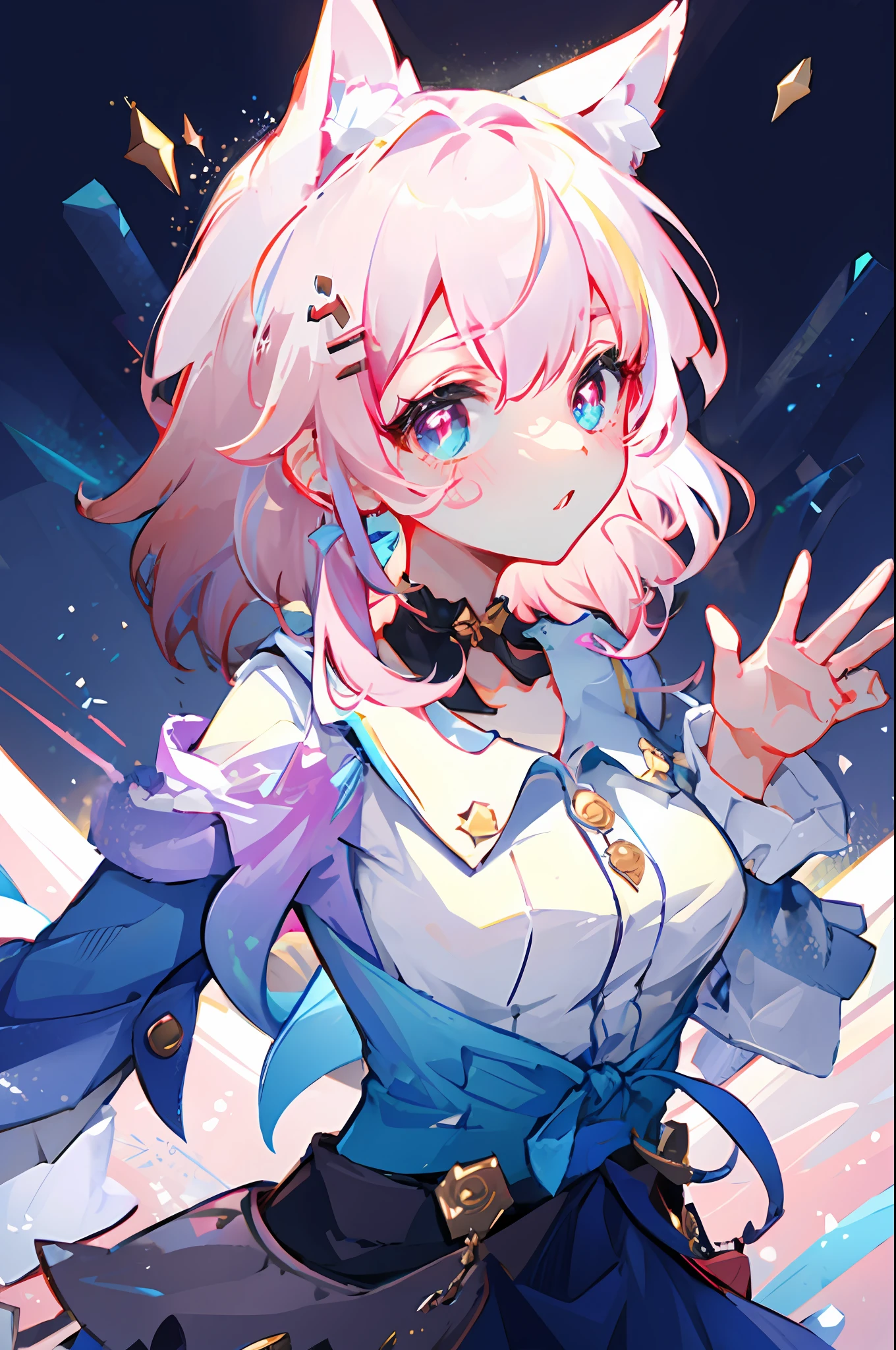 Pink hair cute 2D girl wearing JK，Star hair ornaments cat ears