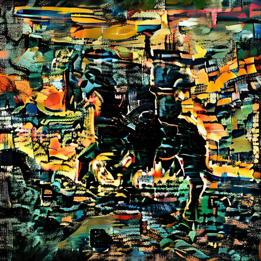artwork of a demon riding on the back of a black horse,
In the style of palette knife work,Edgard Munch painting