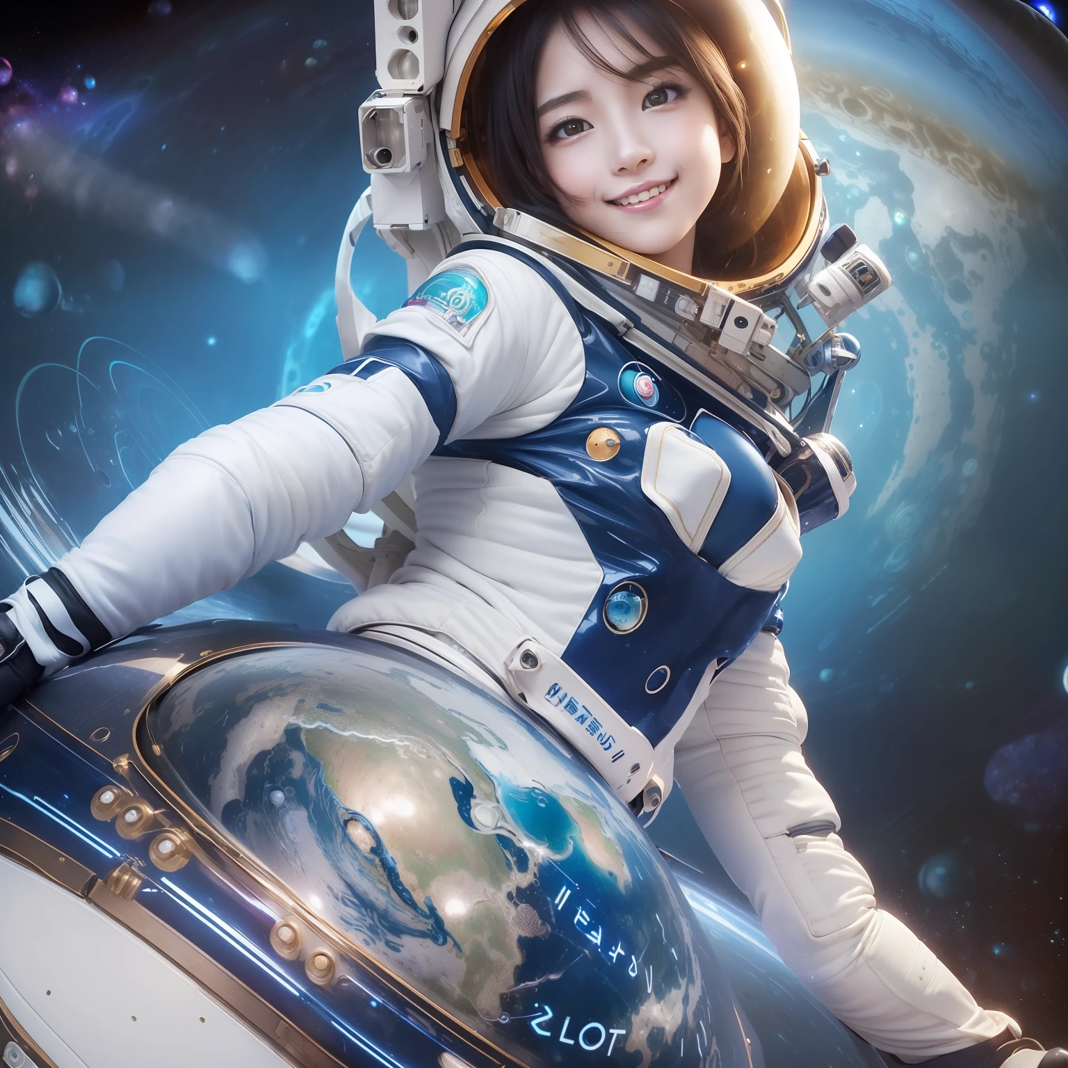 best quality, masterpiece, ultra high res, (photorealistic:1.4), RAW photo,cinematic lighting, 1 japanese girl,solo,20 years old,big breasts,(detailed beautiful face:1.5),(real skin:1.5),slender,thin legs,(big eyes:1.2),(smiling:1.3),detailed clotes,(space suit:1.5),(Planet Neptune:1.5),(spaceship:1.2),(science fiction),(outer space),