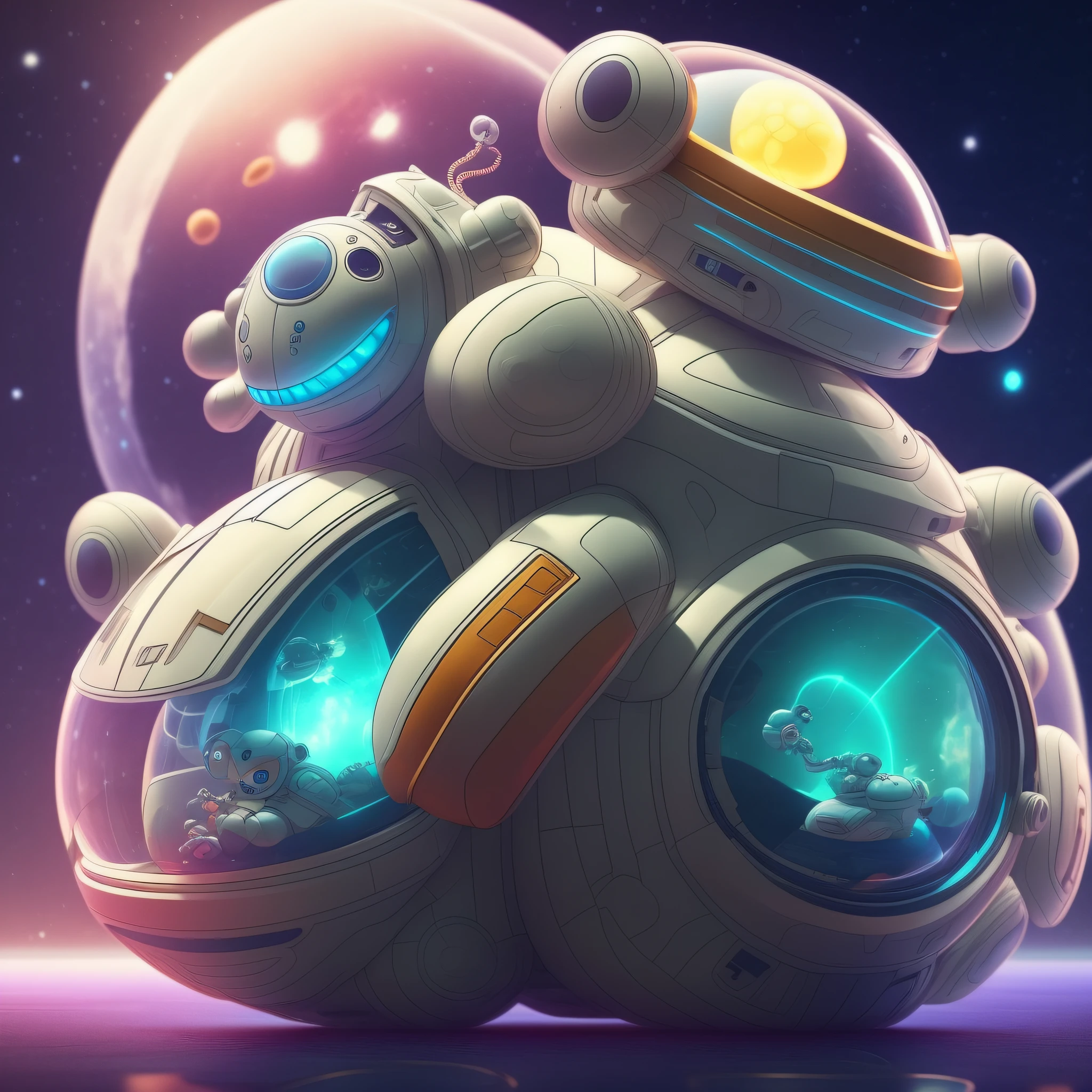 There is a cartoon character in a spacesuit floating on a floating object, Cute! C4D, cute 3 d render, trending on cgstation, sofubi, lovely digital painting, biopunk toys made in china, by Russell Dongjun Lu, promotional render, Cute detailed digital art, octopus cat, pop japonisme 3 d ultra detailed --auto