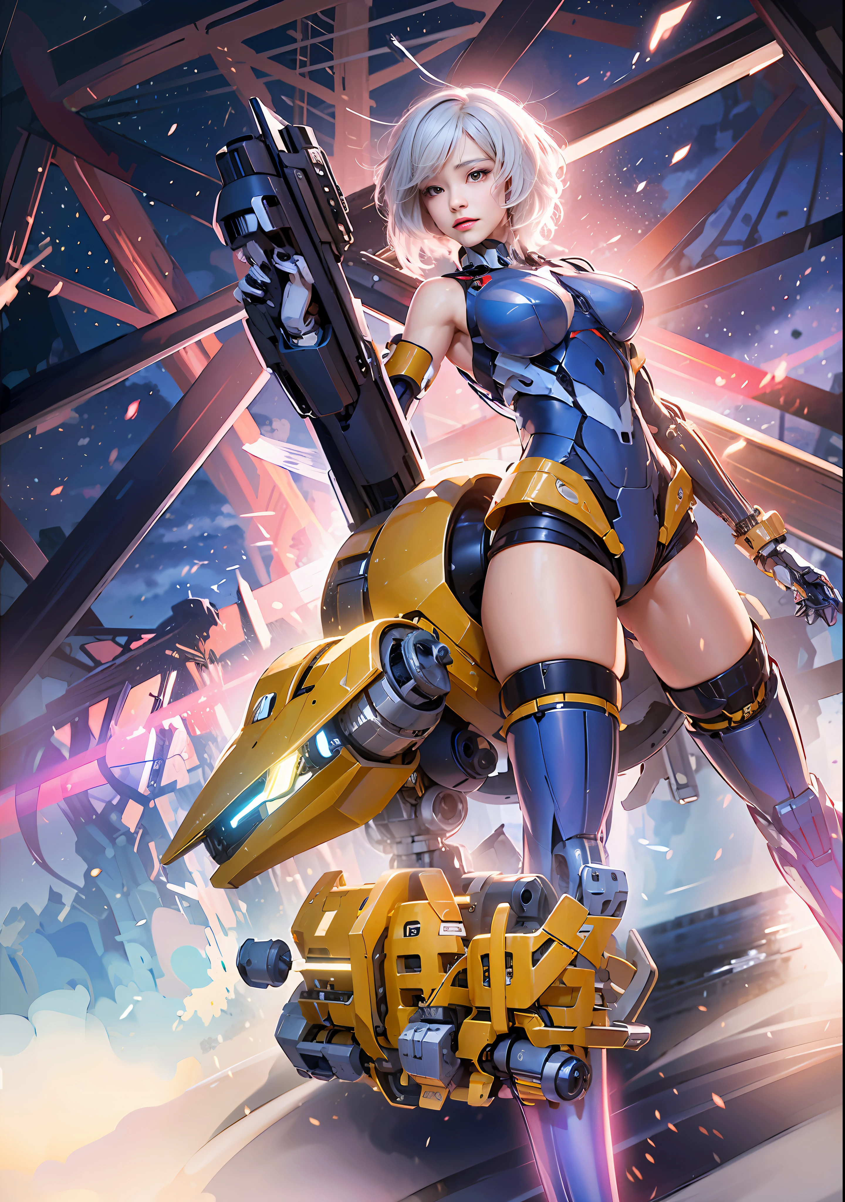 8K resolution, top picture quality, cinematic texture, realistic style, SLR ultra-high-definition camera shooting, Alafard robot standing on the beach, miniature tanks on the beach, tiny battleships on the sea, sea horizon in the background, huge mecha robot, Alexander Ferra mecha, mecha art, mecha aesthetics, realistic fighter mecha, cool mecha style, humanoid mecha, colorful colors,