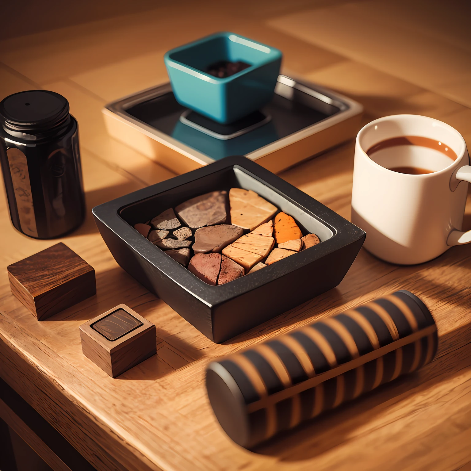 The objects of life make up three squares，Rich in color，Realistic objects，visualizador，Reallightandshadow，Life scenes，Photographic material --auto