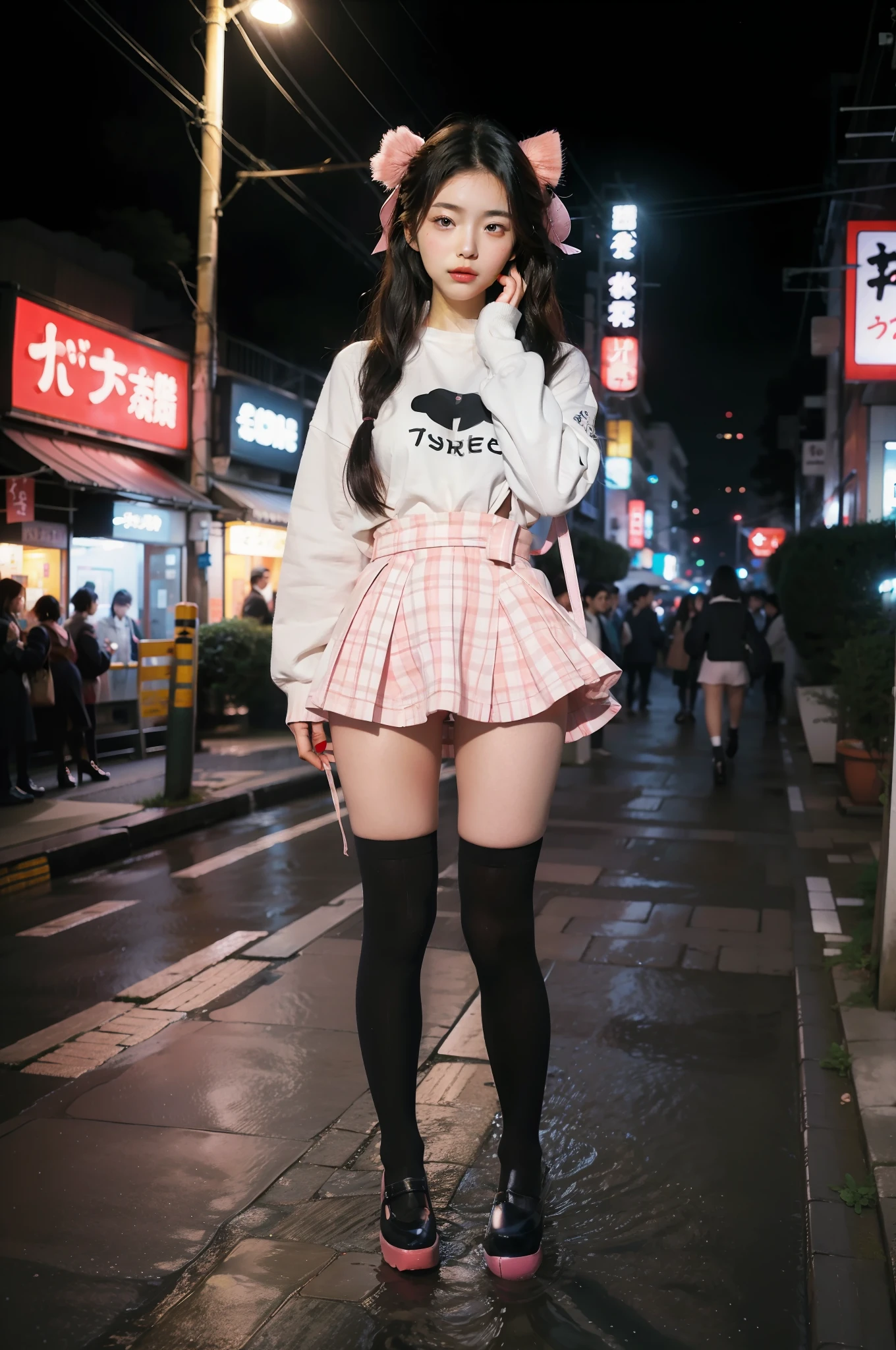 pretty japanese woman with blushy cheeks and pink lipstick
