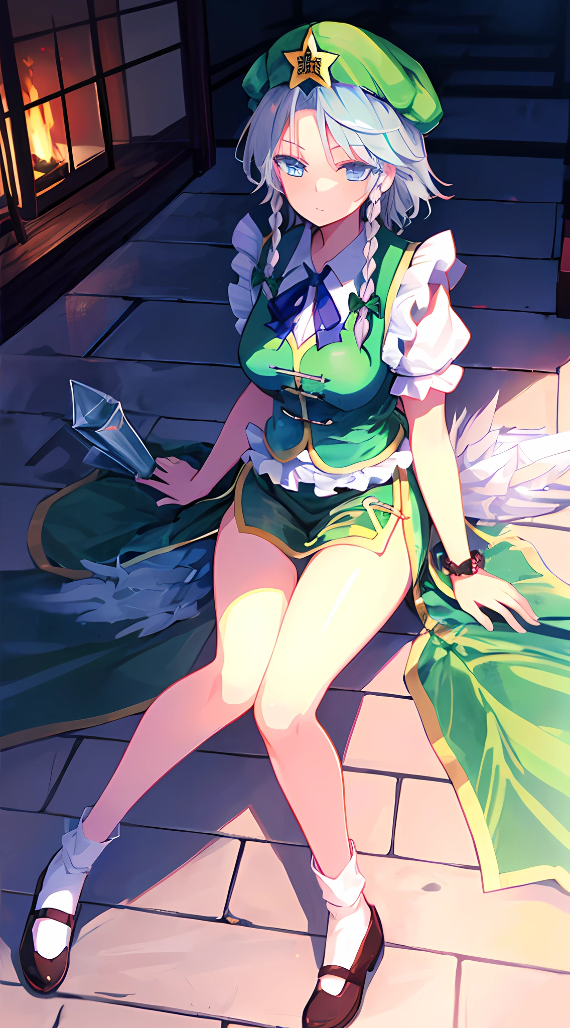 2girls_A_and_B,A girl_have_(hong meiling:1.3)_touhou,B girl_have_(izayoi sakuya:1.3)_touhou,detailed eyes,perfect eyes,full body,