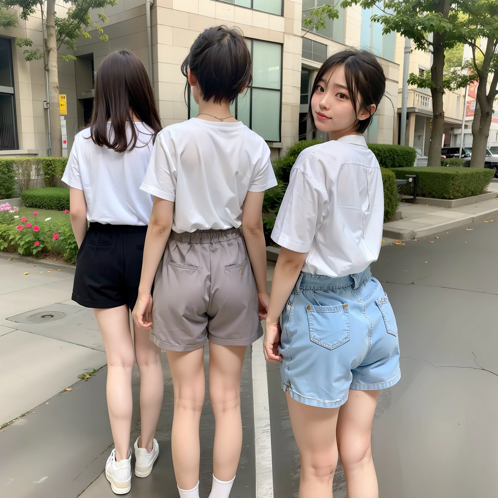 s girl Rear view shortpants Shorthair Plump