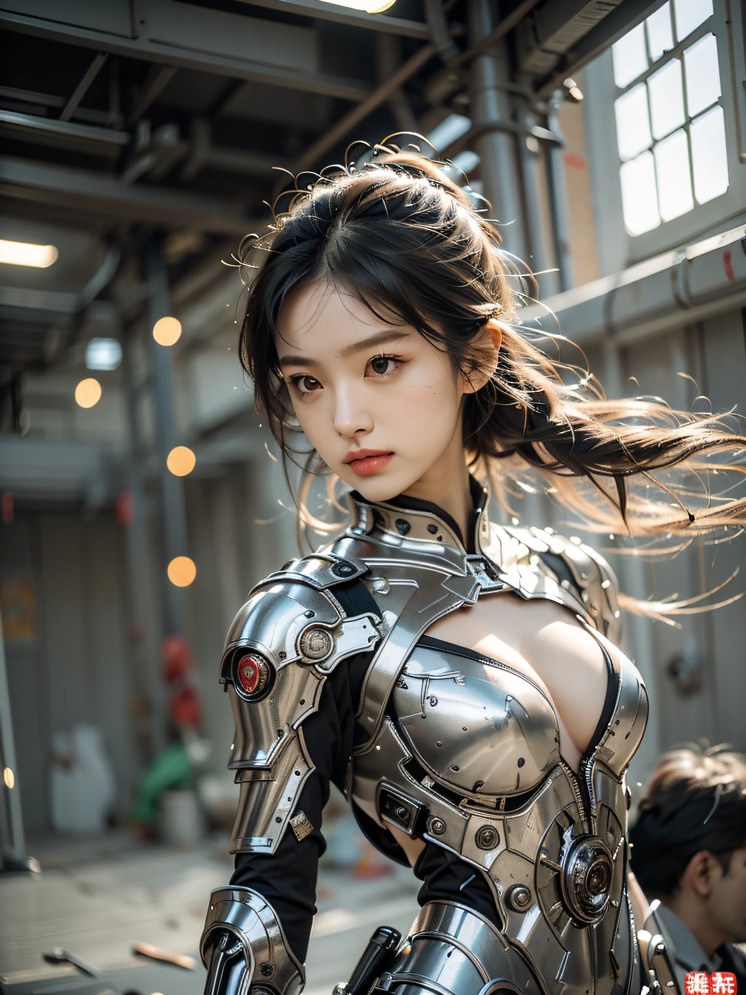 Best quality at best,tmasterpiece,超高分辨率,(真实感:1.4),(sword1.2),Detailed details,1girll,Combat posture,cleavage,a beauty girl,(Handheld weapon 1.3),mechs,A mechanical,ellegance,Clear focus,gentlesoftlighting,vivd colour,tmasterpiece,