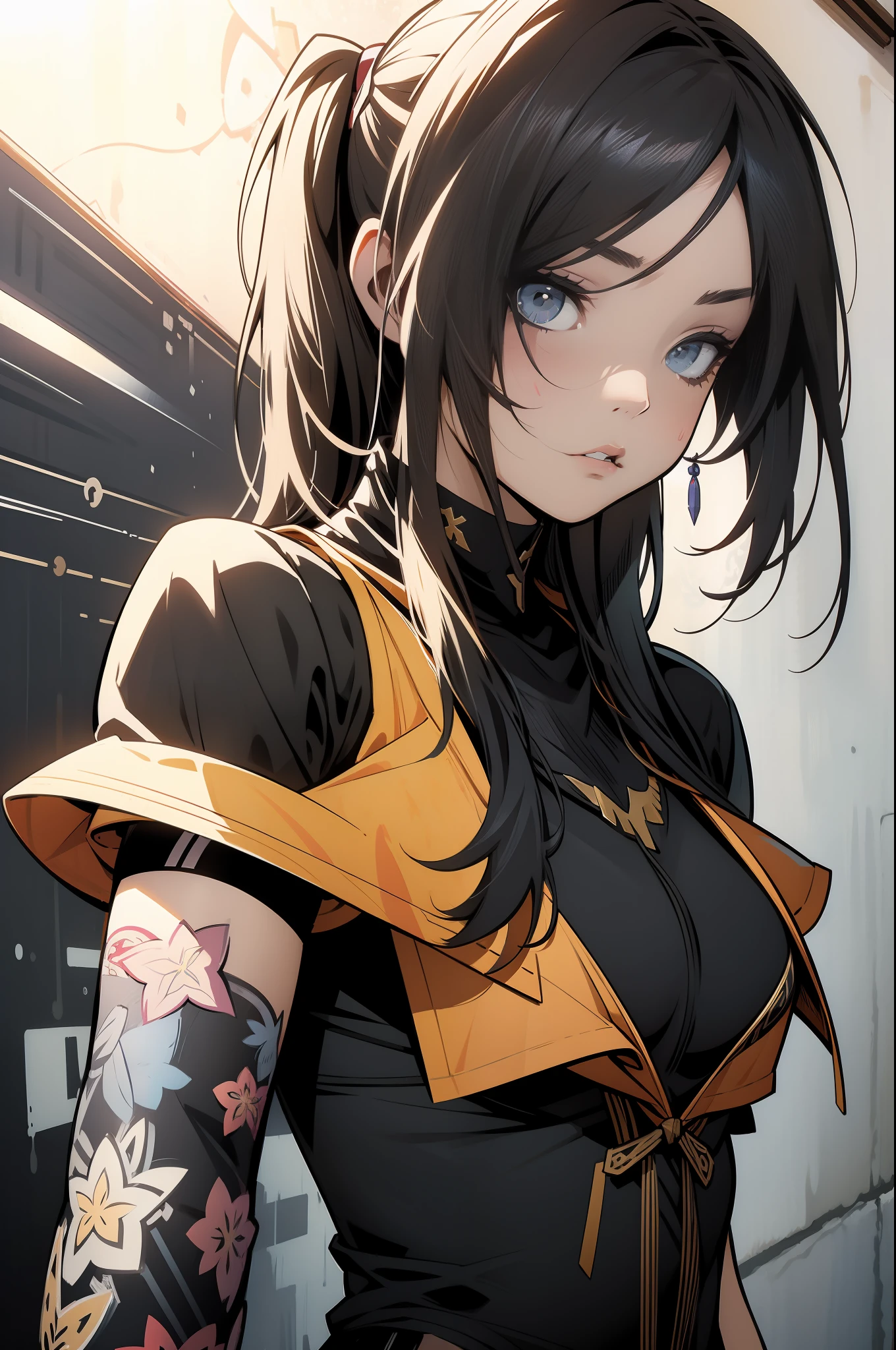 ::Jason Fabok e estilo Yoji Shinkawa ::2.0 comix illustration style,Estilo Tatoon , Comic book style ,Ashley Alexiss, mulher bonita com cabelo longo ultra detalhado, (fundo bonito ultra colorido :1.2)Misto-idioma_Texto, letras japonesas em graffit,, fantastic paintings ,estilo grafite;, flor, olhos altamente detalhados , uma camiseta ou vestido com uma blusa branca por baixo, with position, e pulseiras, com longos cabelos pretos , HDR color gradient, fora, Vibrando, Fantastic paintings by Joe Madureira ,alta qualidade, action --AR 3:4 --upbeta --teste --criativo ,526mix, melhor qualidade, alta qualidade, extremamente detalhado CG unidade 8k papel de parede, HDR, trending on ArtStation, trending in cgsociety, High detail,