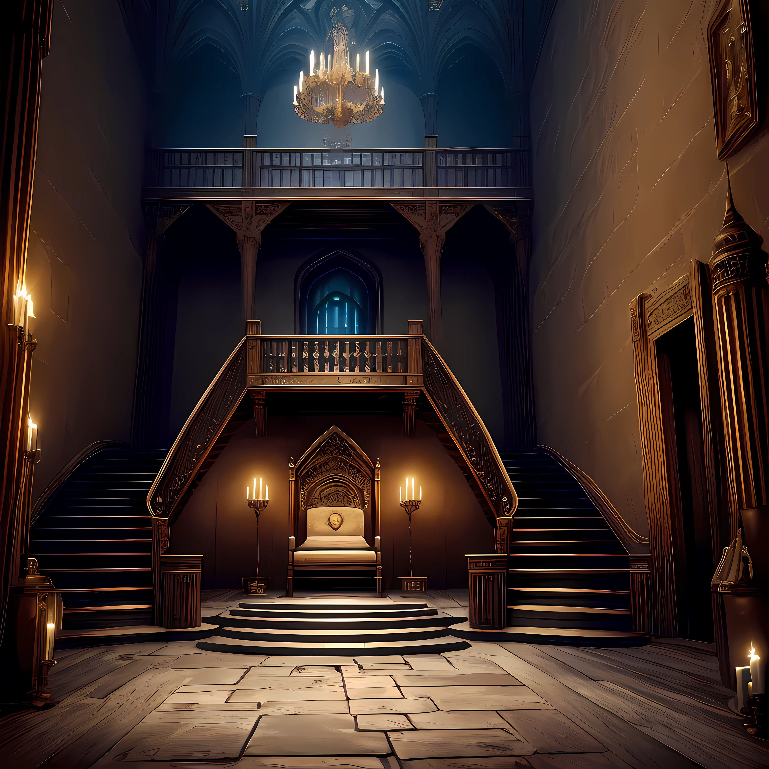 ((masterpiece)high resolution), empty skull throne, staircase, castle, medieval, dark, gotic. --auto