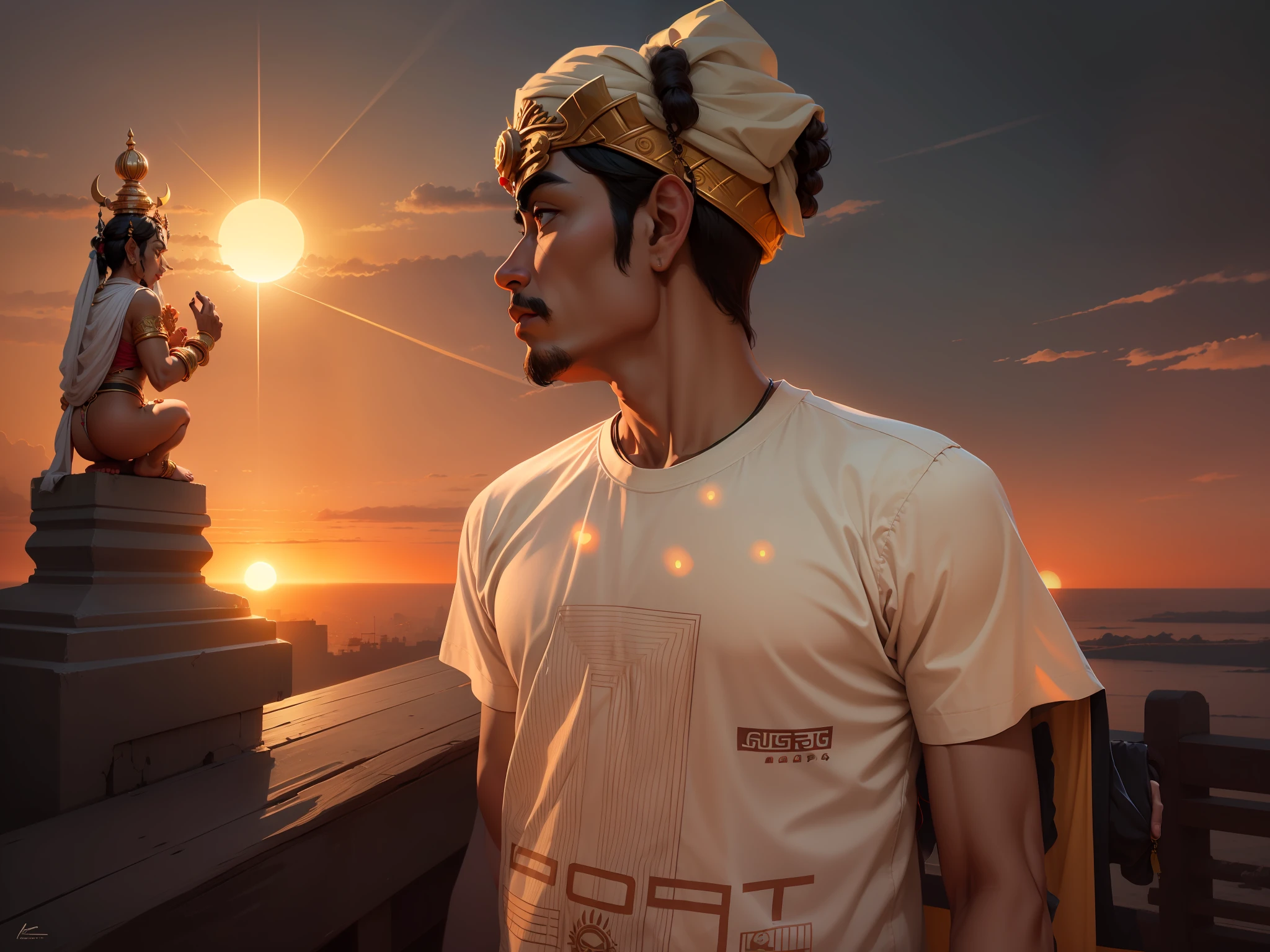 Background god hanuman and sun set sky