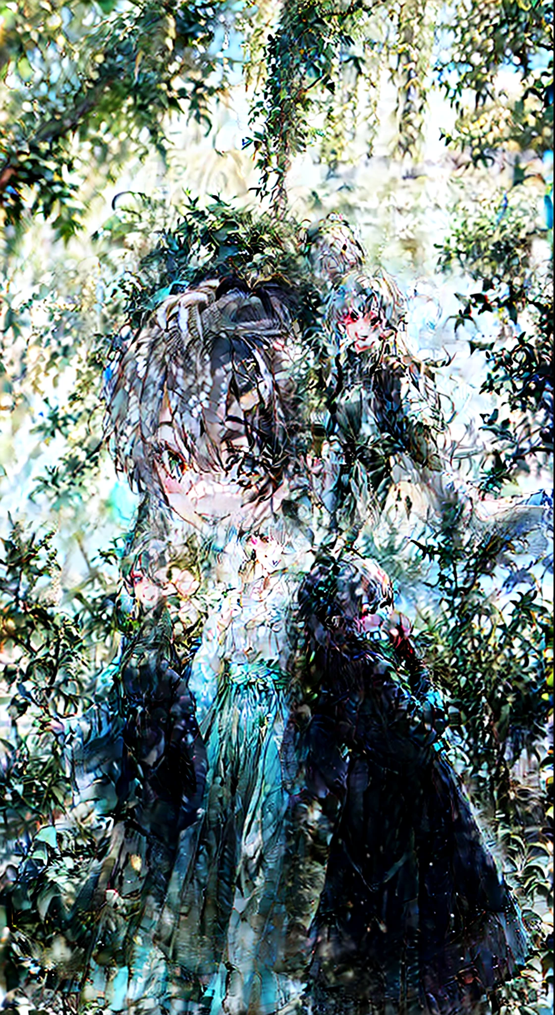 In the middle of a moonlit night，A silver-haired girl in black，Eye strap gauze，A wicked smile