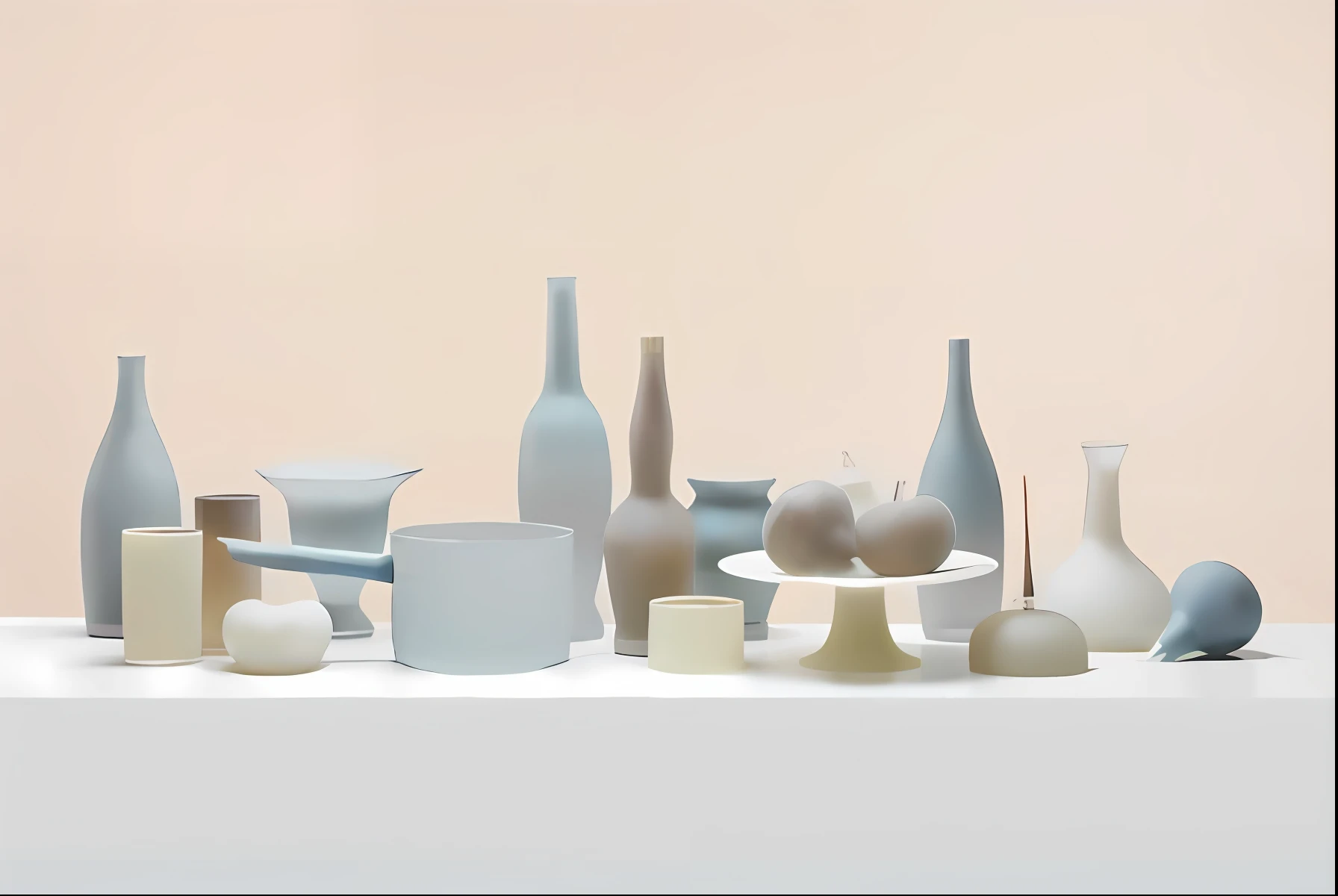 There are many different vases and bowls on the table, porcelain, Inspired by George Morandi, vessels, vases and bottles, author:Friedel Zubas, morandi, ICIN《Ceramic art》magazine photoshoot, Inspired by Friedel Zubas, author:Kiyohara Tama, thin porcelain, ceramics, author:Ethan Tanaka, author:Lee Jeon-suk