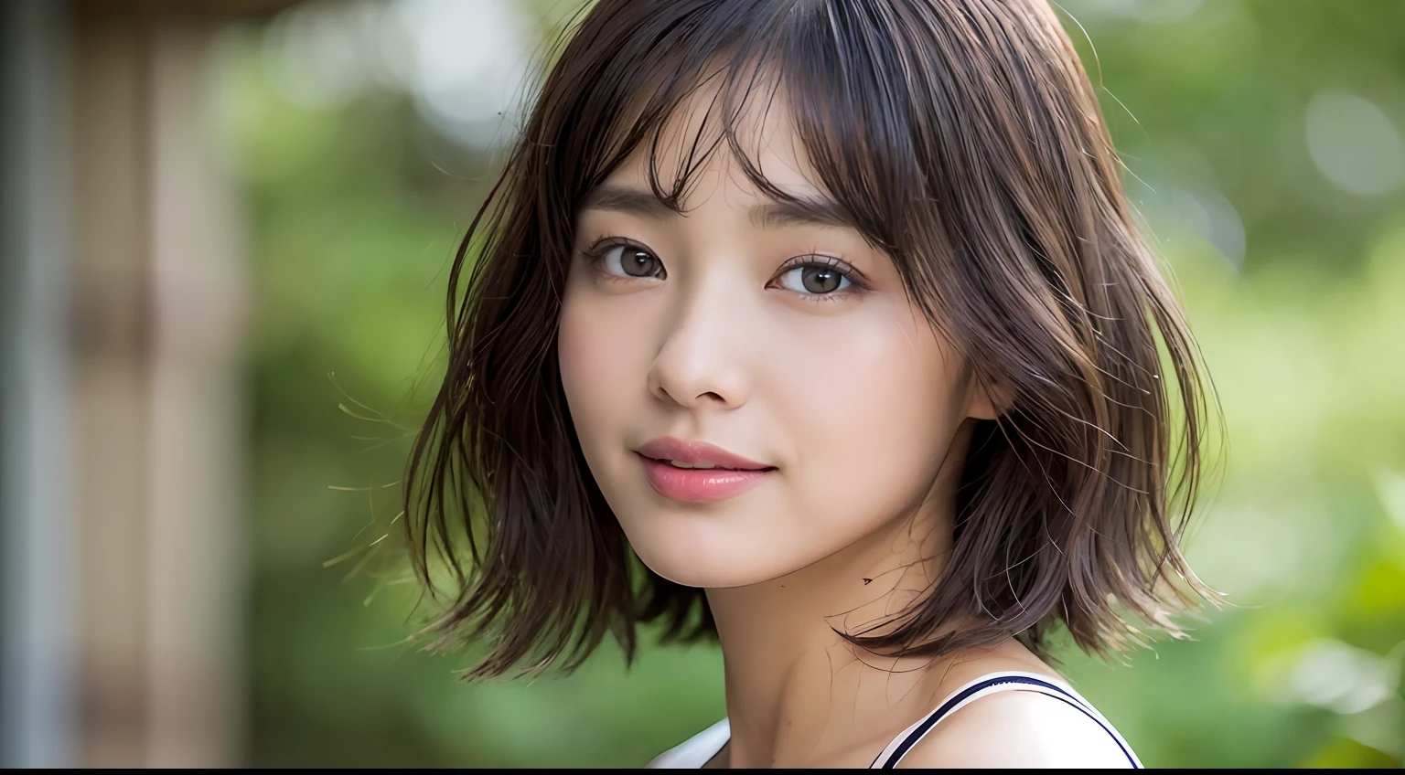 (8K、Raw photography、top-quality、masuter piece:1.2)、ultra-detailliert、ultra res、(realisitic、rialistic photo:1.37)、portlate、high-definition RAW color photography、Professional Photography、highly detailed and beautiful、ighly detailed、8K Picture Wallpaper、amazing detailed、huge filesize、Official art、Highly detailed CG Unity 8K wallpapers、highly detailed beautiful girl、extra detailed face、extremely detailed eye、highlydetailed skin、extremely detailed fingers、highly detailed nose、very detailed detailed mouth、Perfect Anatomy、细致背景、Detailed clothing、女の子1人、(20:1.2)、in her 20s、Cute little girl s、Realistic body、小柄、de pele branca、glistning skin、Slim body、Handsome body、A dark-haired、short-hair、(bluntbangs: 1.2)、A smile、kawaii、zora々Right、kawaii faces、Lifelike face、Delicate eyes、Sauce order、(((swim wears)))、耳Nipple Ring、Looking at the camera、cowboy shot、front facing、standing athletic pose、Contrapo、动态照明、ultra gigantic tits、cowboy shot、((coastline))、