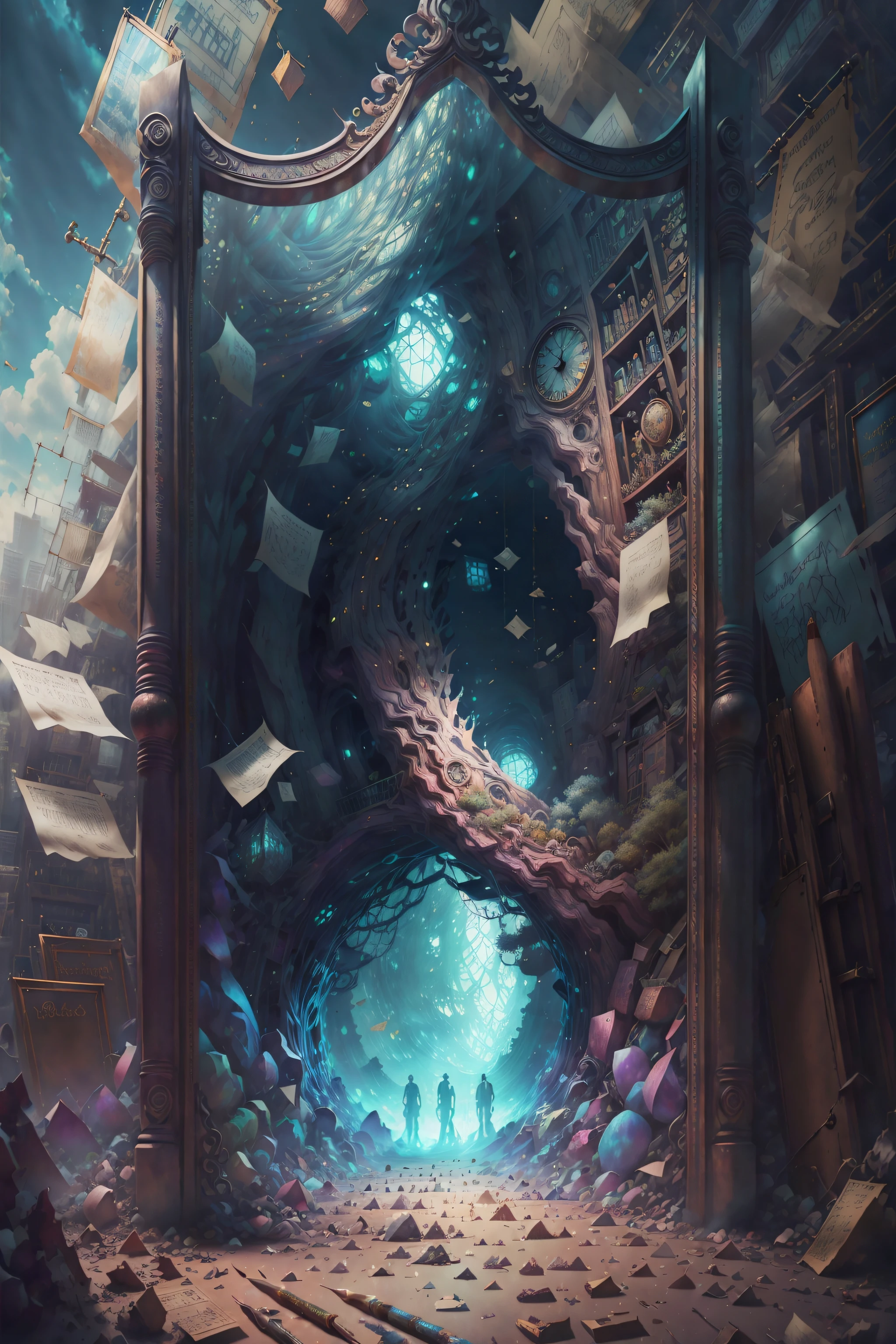 fantasy00d, watercolor pencil (medium), fascinating, tom robinson, new weird fantasy, caustics, office