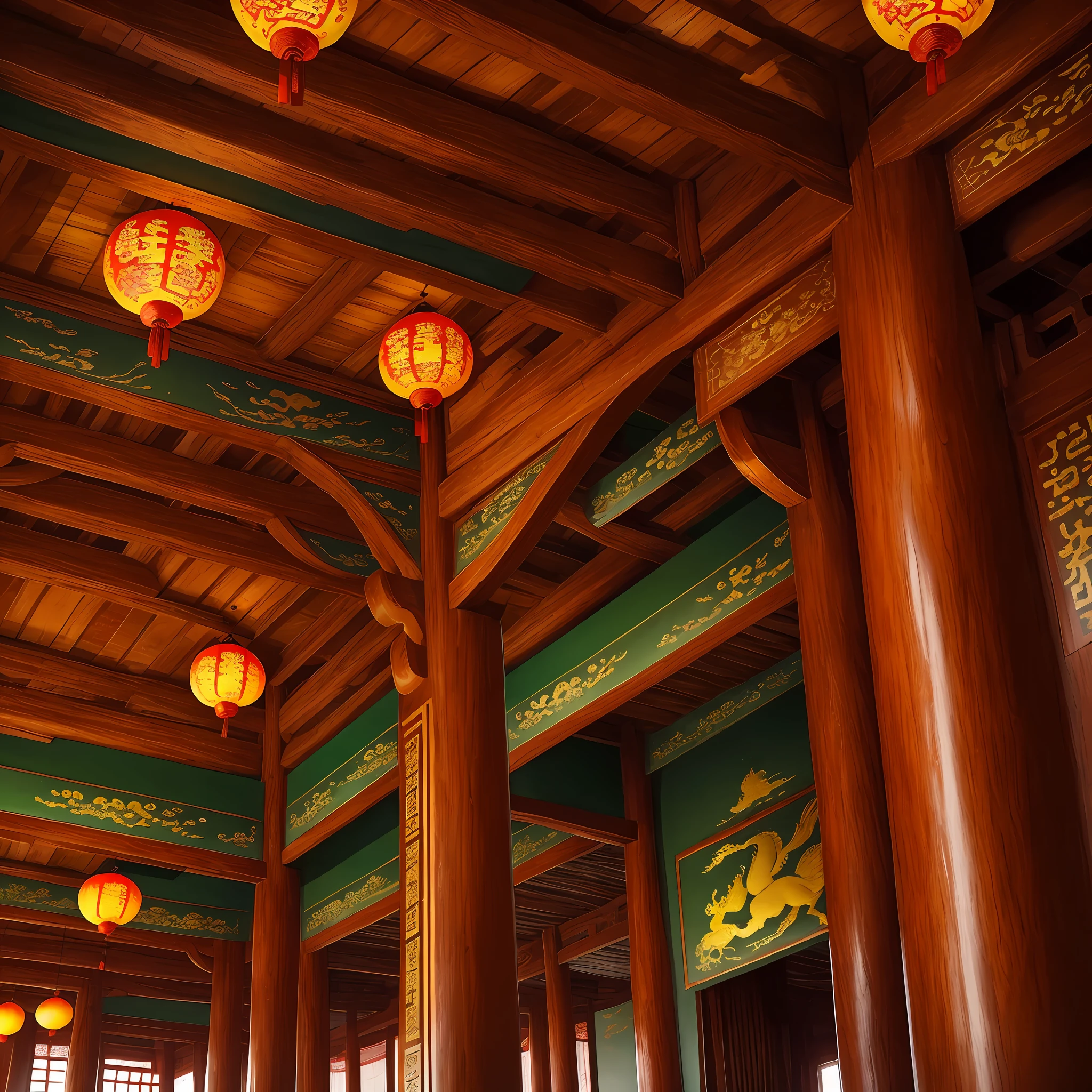 Ancient pavilions dot the park,The elegant roof is decorated in verdant colors。Each pavilion has been carefully designed,Reflecting the architectural beauty of ancient China。Fine wooden grilles and ornate cornices showcase craftsmanship from a bygone era,The sculpture of the dragon and phoenix adds the luxurious grandeur of the emperor。 --auto