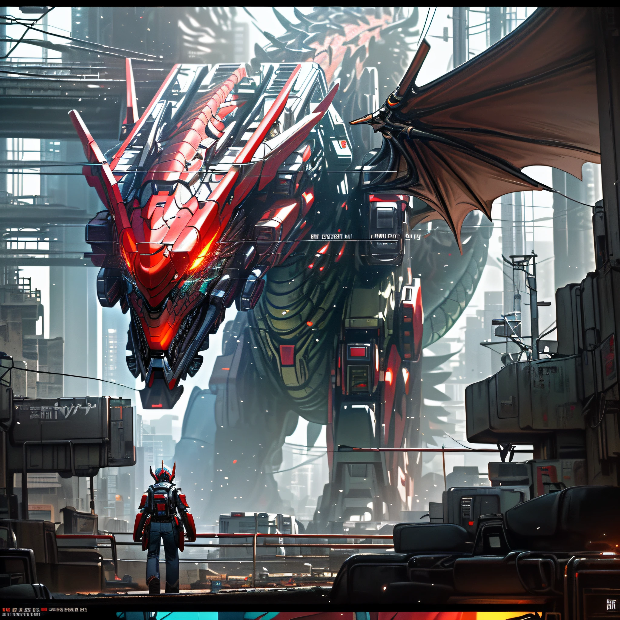 ((Mecha Dragon + Sci-Fi Dragon + Cyberpunk)), (Perfect Details + Ultimate Art), (Complex Mechanical Design + Film and Television + 8K)