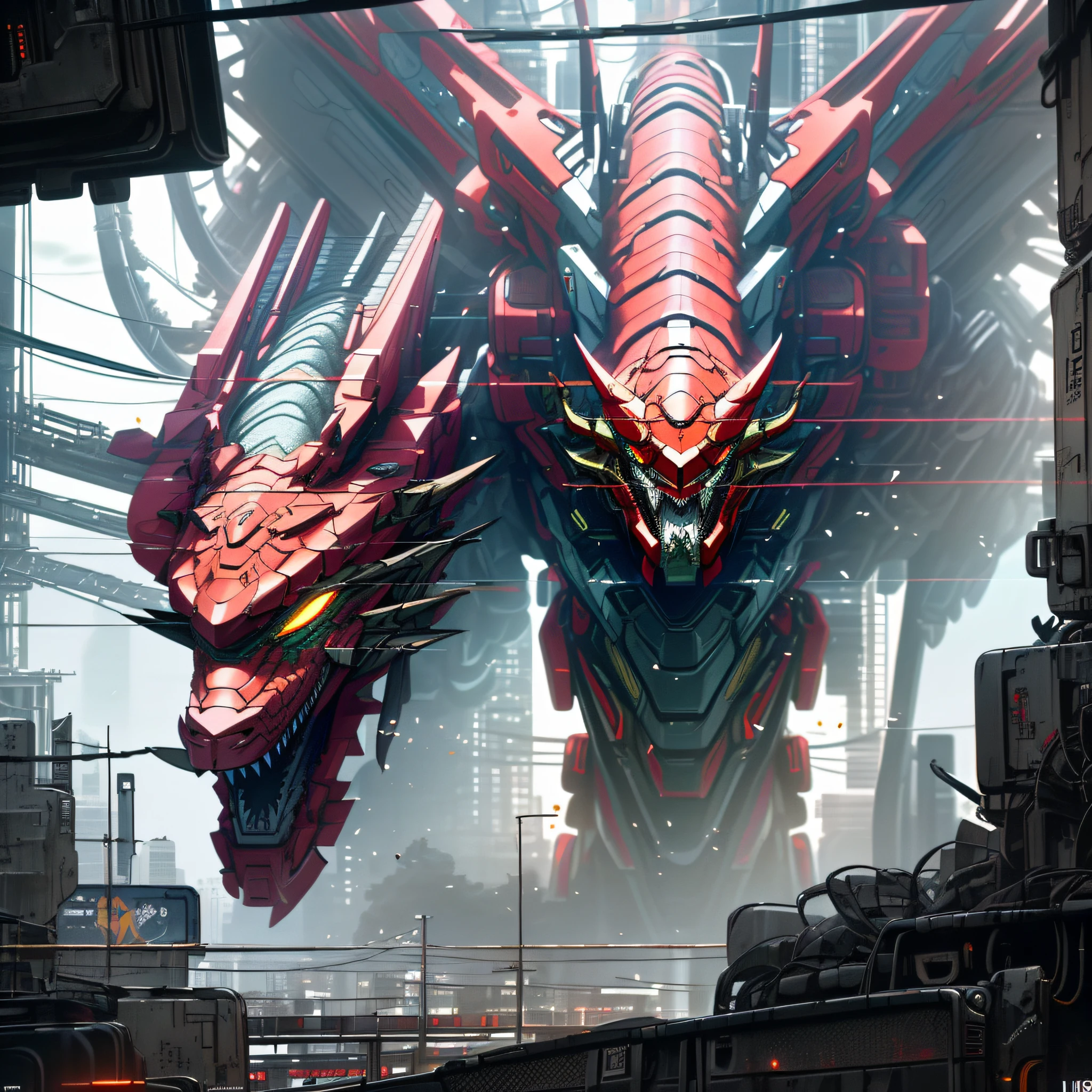 ((Mecha Dragon + Sci-Fi Dragon + Cyberpunk)), (Perfect Details + Ultimate Art), (Complex Mechanical Design + Film and Television + 8K)