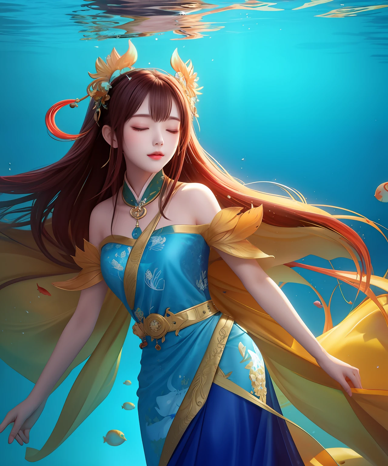 Characters of Skywalk Nine Songs，Flame Lingji，Stunning beauty，Fall asleep underwater