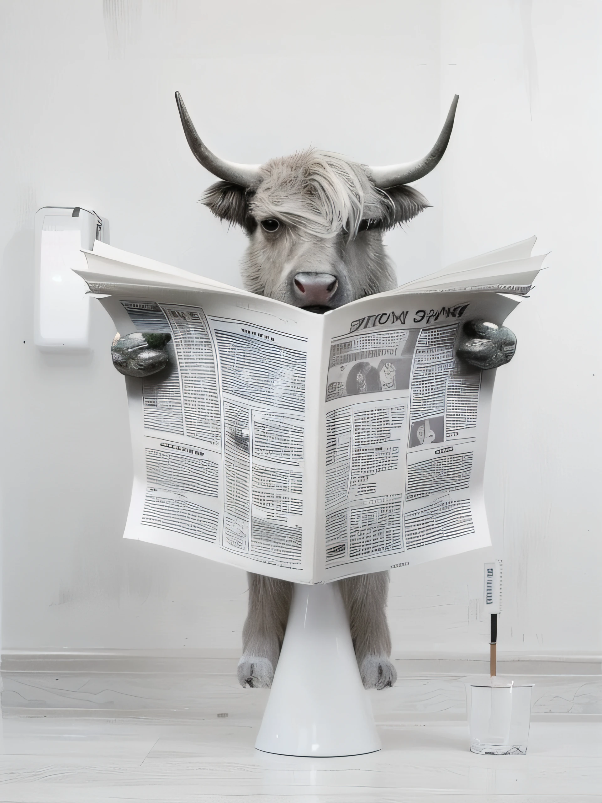 Cow sitting on toilet reading newspaper --auto