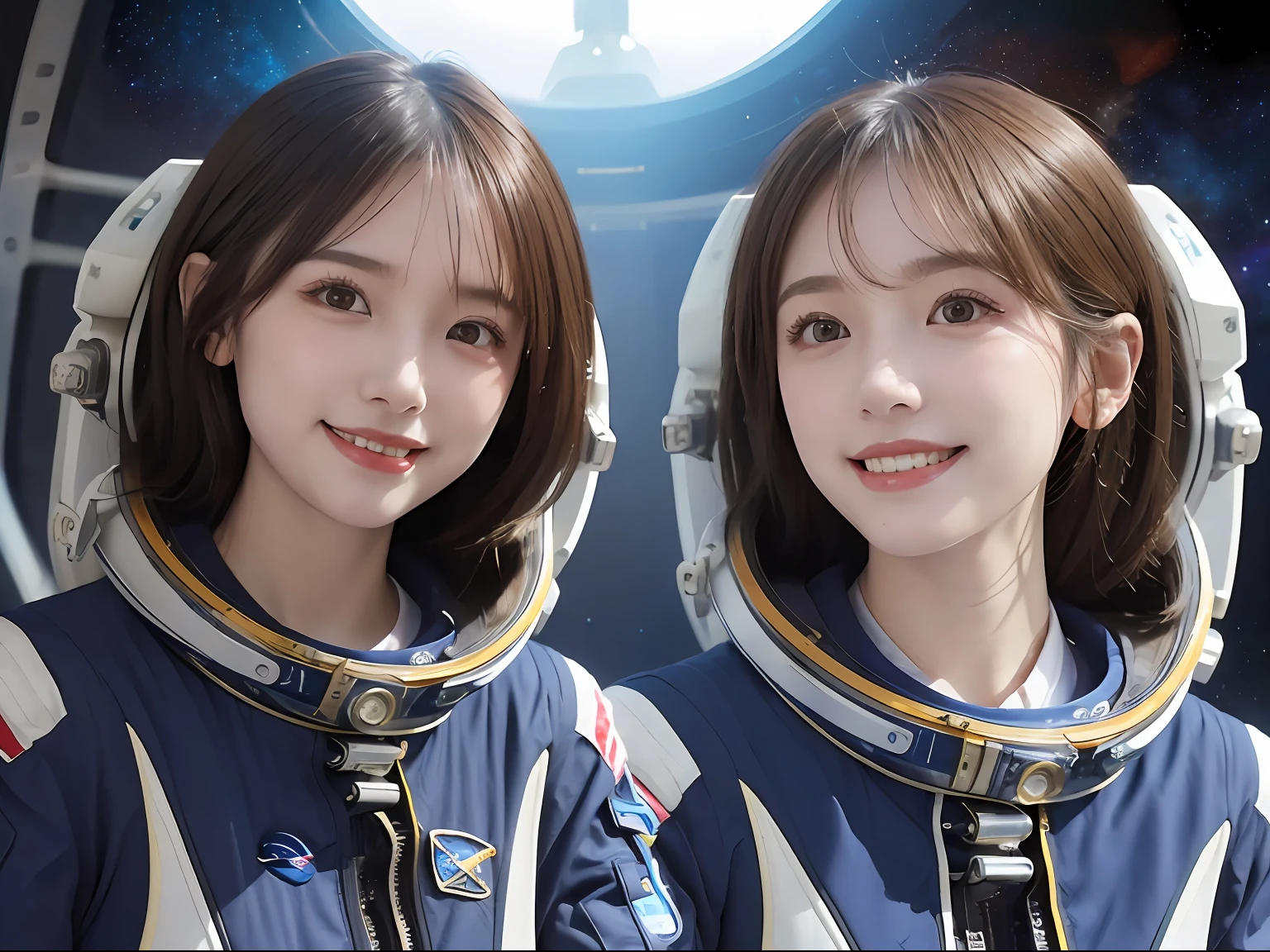best quality, masterpiece, ultra high res, (photorealistic:1.4), RAW photo,cinematic lighting,(Perfect anatomy:1.5), 1 japanese girl,solo,20 years old,big breasts,(detailed beautiful face:1.5),(real skin:1.5),slender,thin legs,(big eyes:1.2),(smiling:1.3),detailed clotes,(space suit:1.5),(Planet Neptune:1.2),(spaceship:1.5),(science fiction),(outer space),(Small spaceplanes:1.5),
