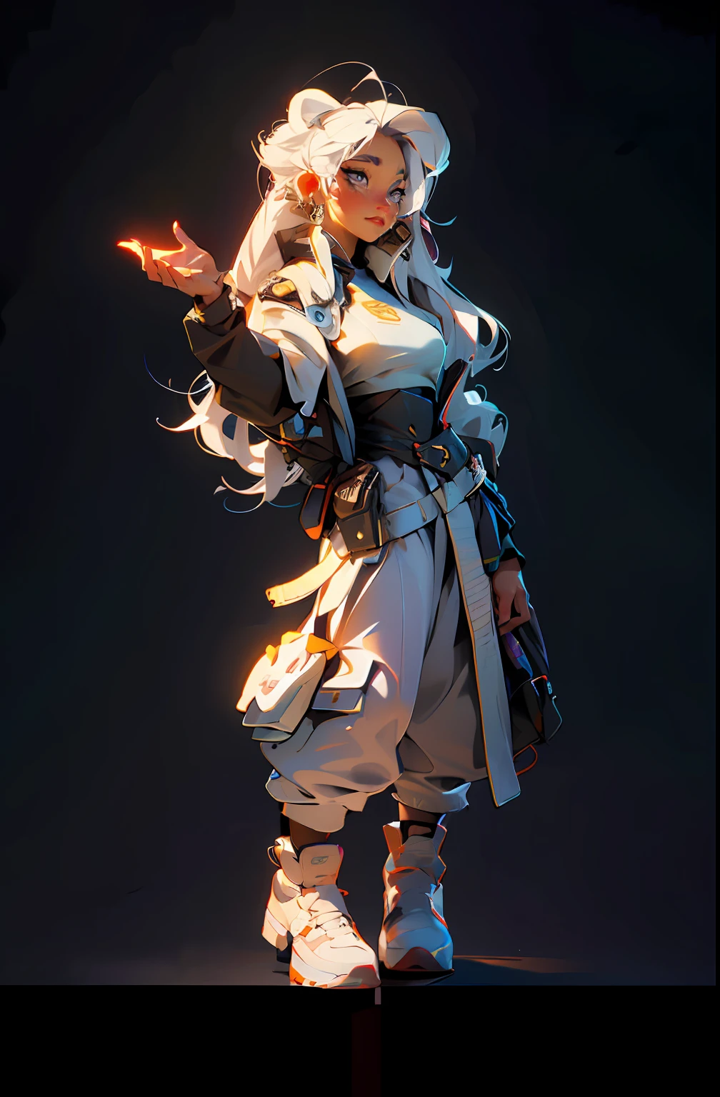 Golden halo, Masterpiece, Beautiful, 4K, Best quality. Priestess, Cowboy shot, Close up, tightly dress, Sunlight, Dark shadows, Deep shadows, Black background, clasps his hands together, hands in prayer, Thick thighs, Wide hips, White dress, White hair, Short hair, large breats, Empty background, soft blue eyes, Beautiful face, Blushing, Without expression, Expressionless, Blue eyes, face shown, face in frame
