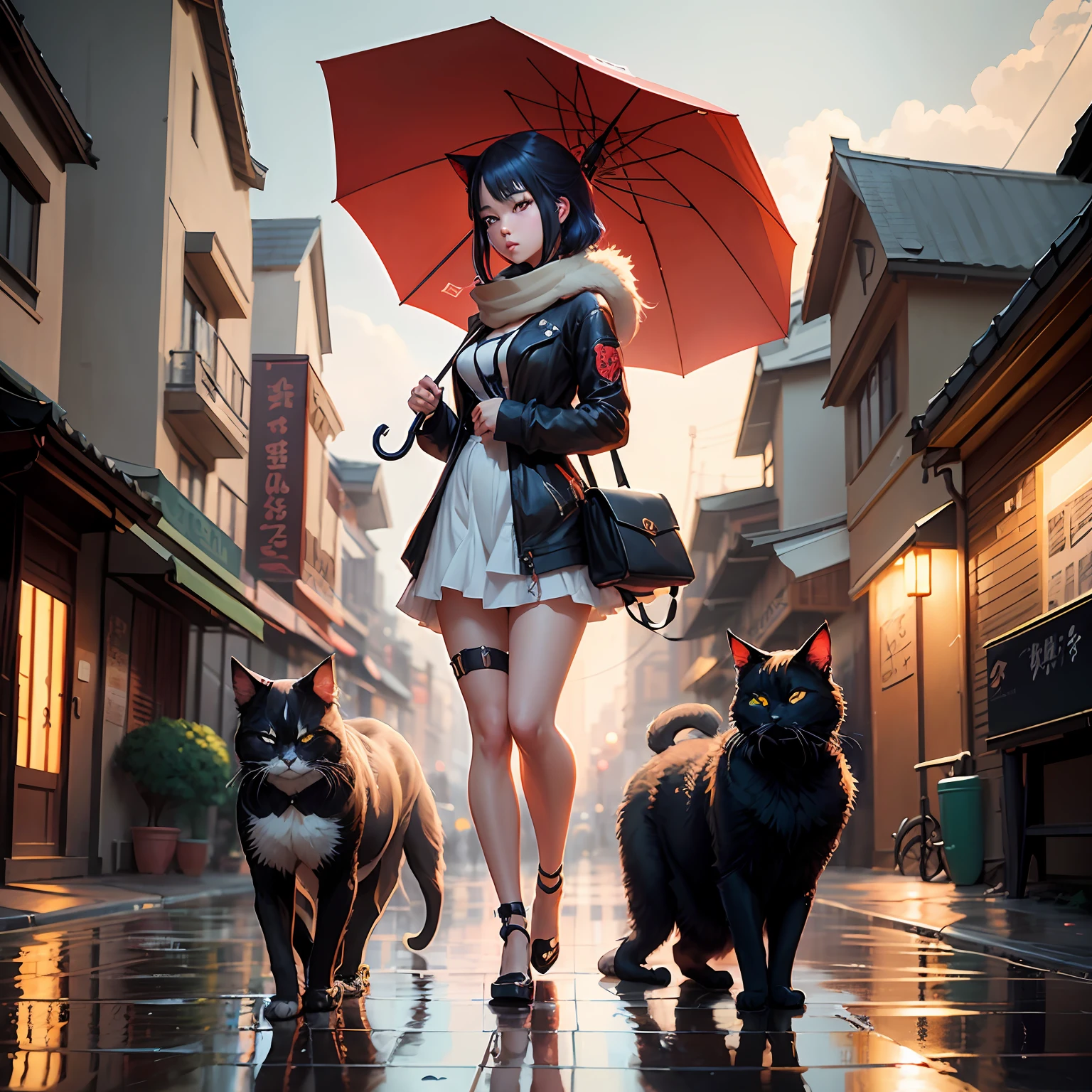 there are two pictures of a woman with an umbrella and a cat, artwork in the style of guweiz, guweiz, beautiful character painting, guweiz on artstation pixiv, guweiz on pixiv artstation, stunning anime face portrait, beautiful digital artwork, wlop rossdraws, detailed digital anime art, guweiz masterpiece --auto