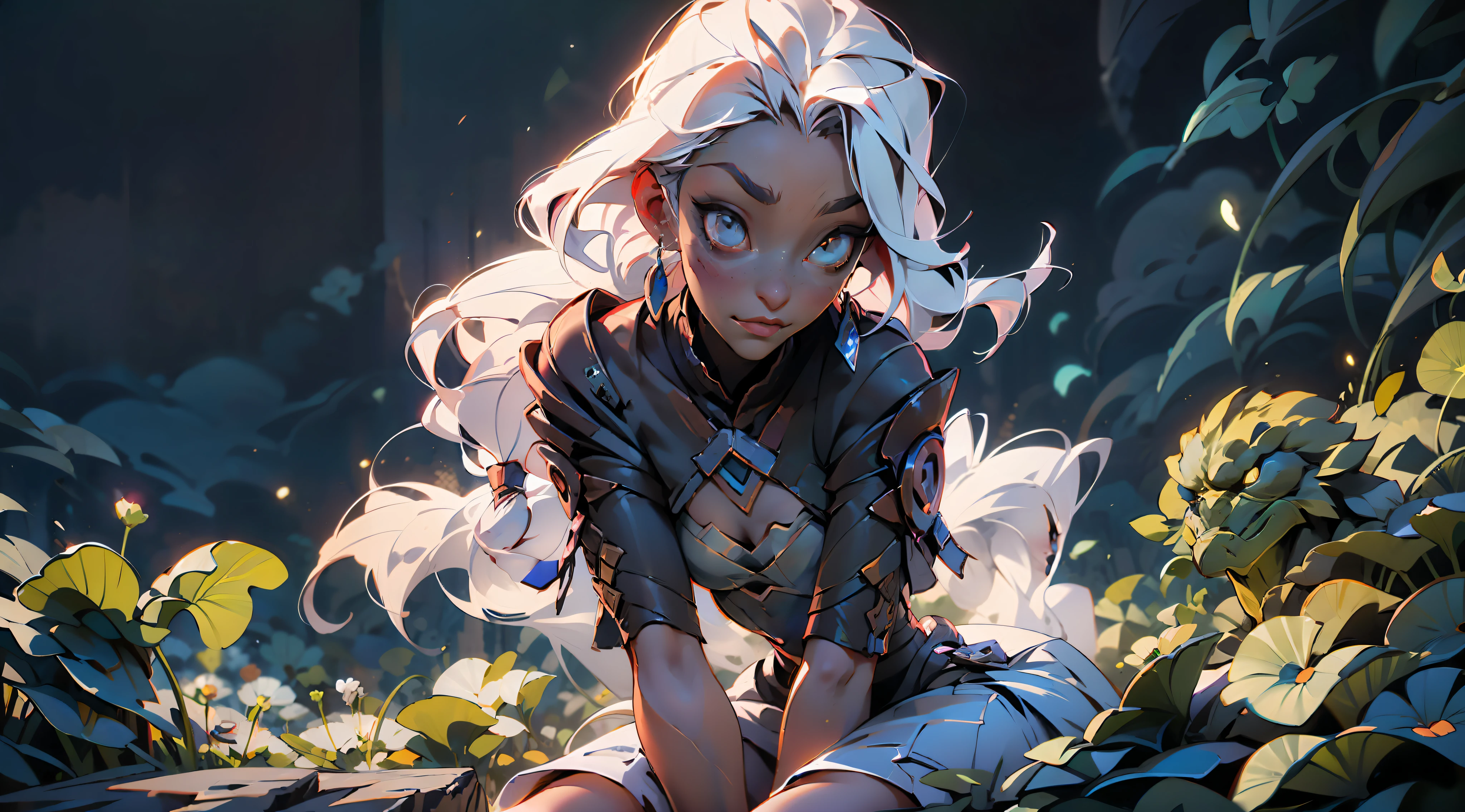 Magic Array,magicle world,dark hues,White skin of the,red tinted hair,Suspended castle,holding a magical staff,Wear a cloak,the witch